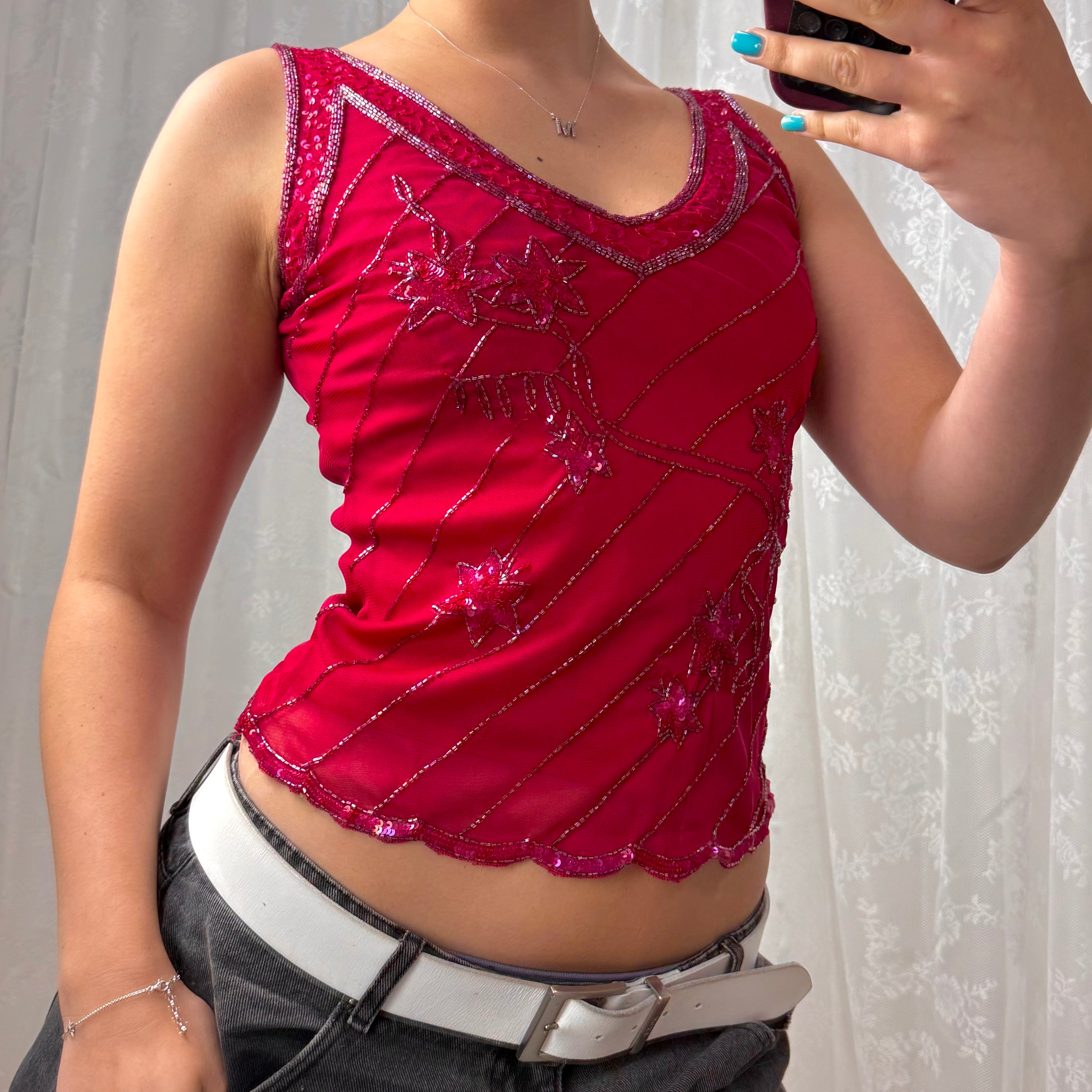 Pink sequin cami top