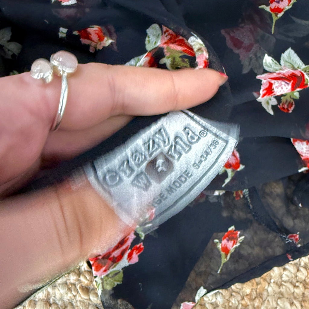 Black sheer floral floaty tie up top