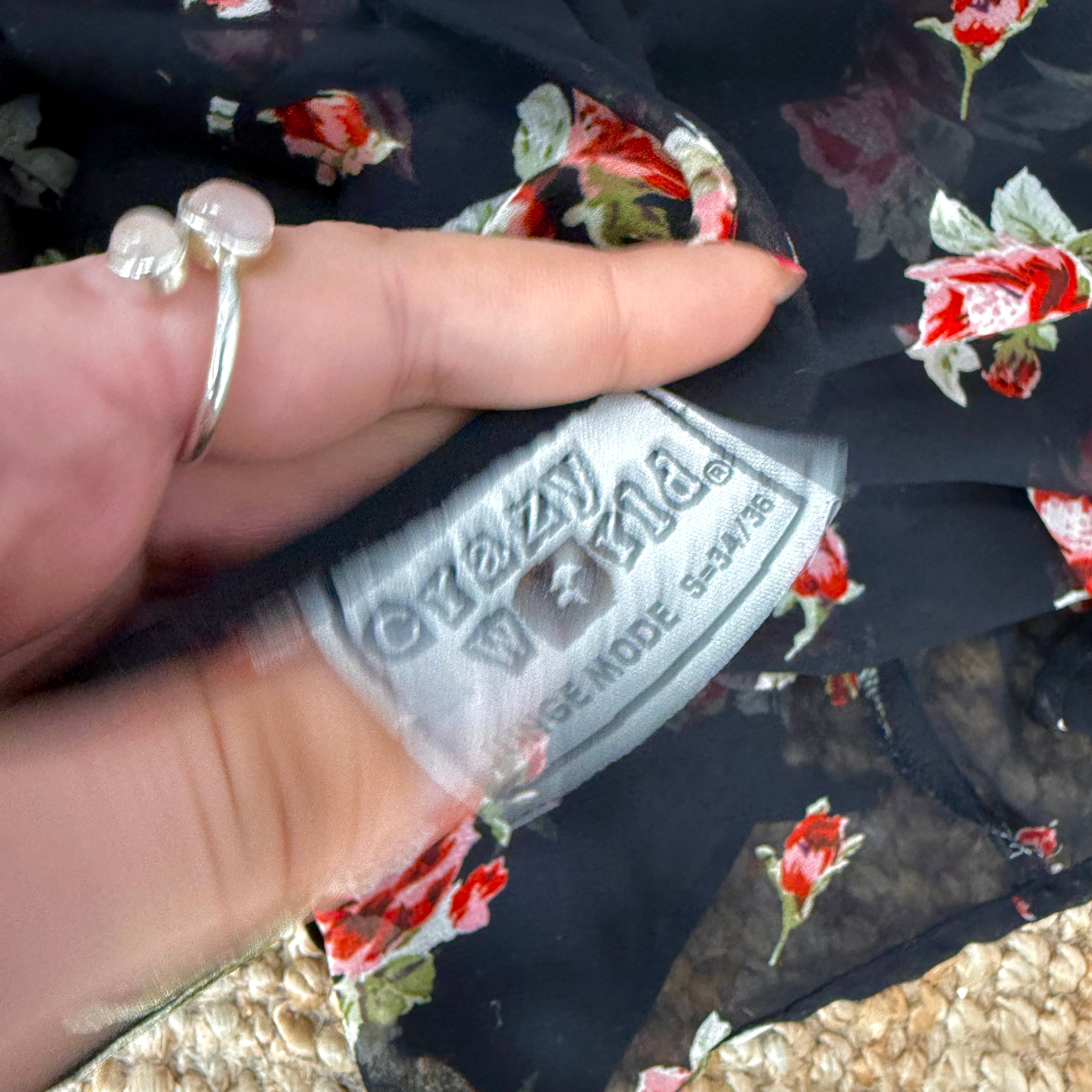 Black sheer floral floaty tie up top