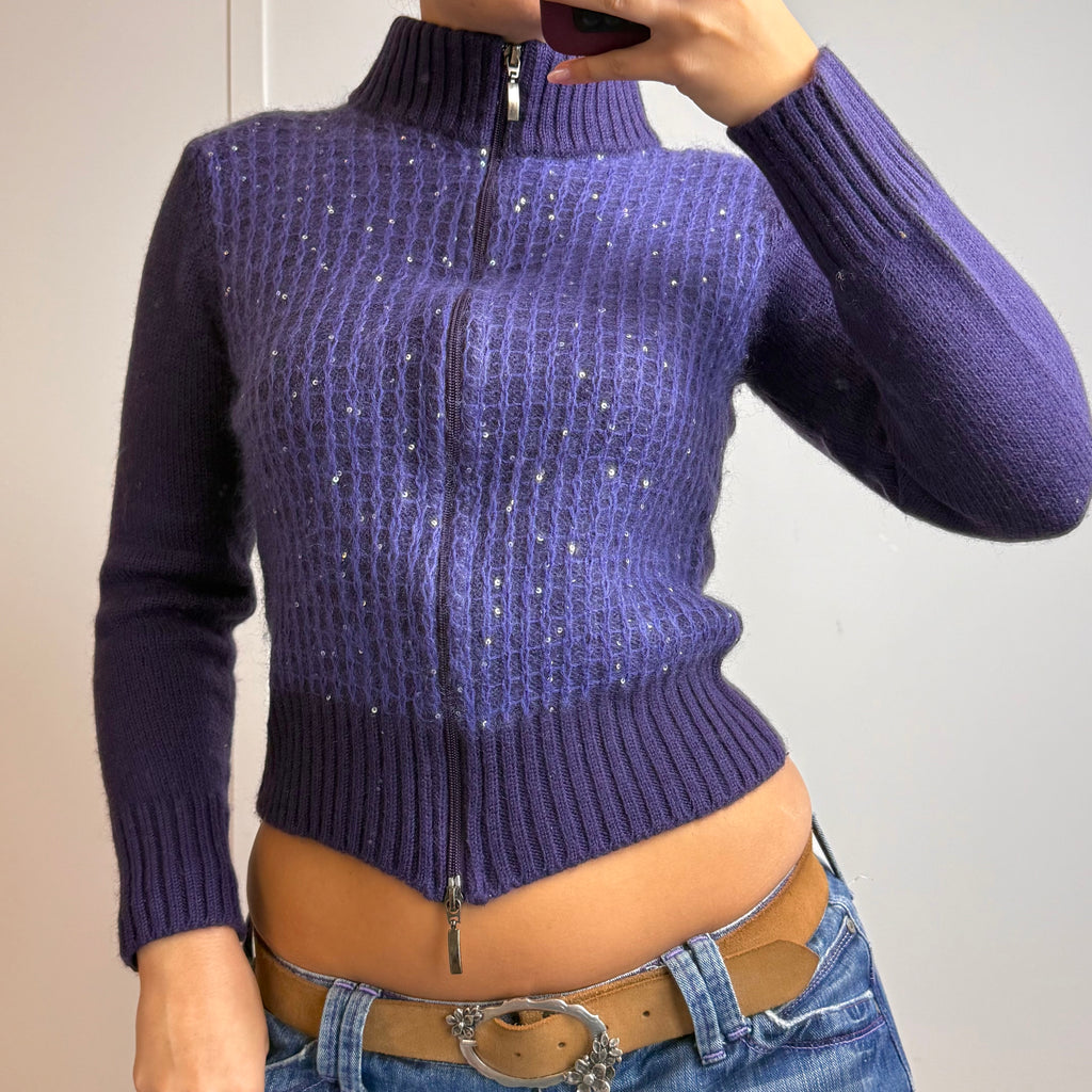 Purple double zip detailed sweater