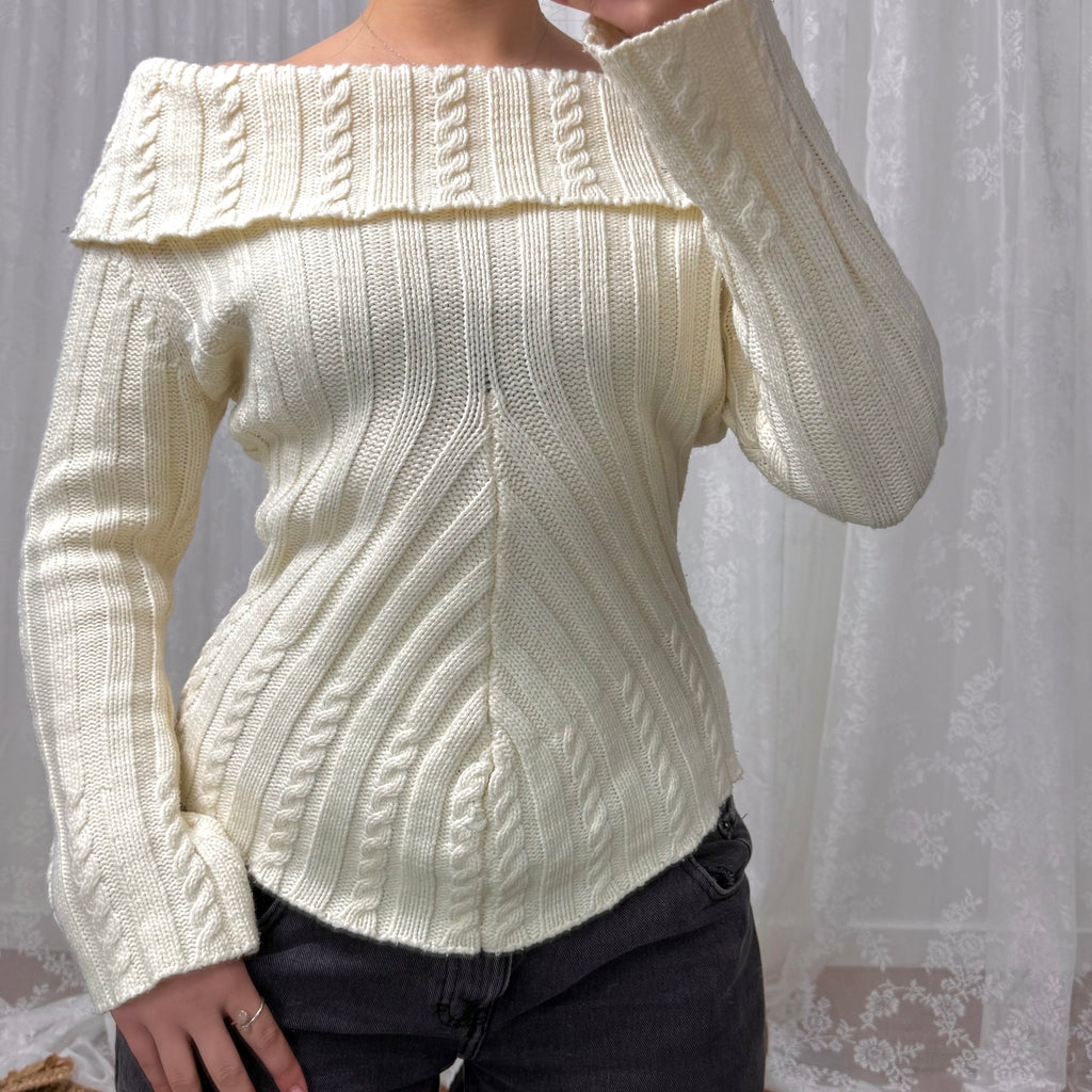 Cream off the shoulder chunky knit sweater