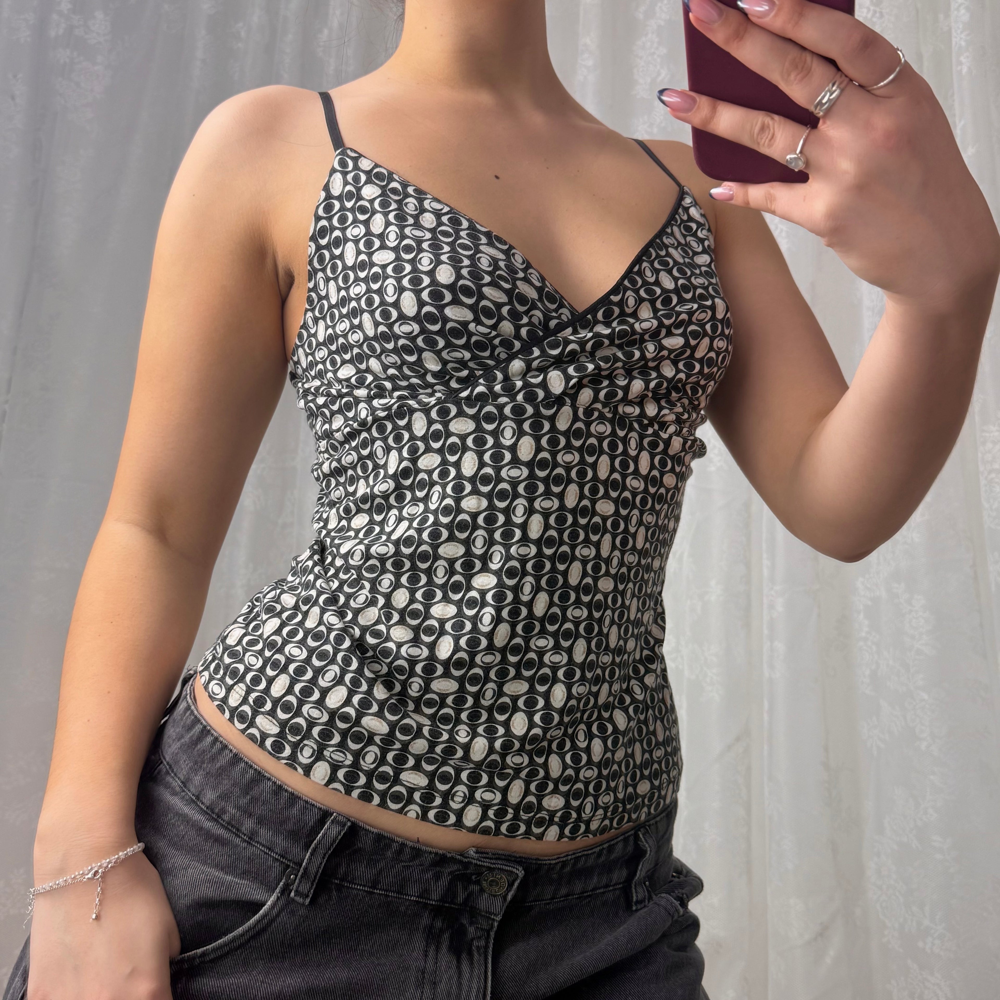 Black patterned halterneck top