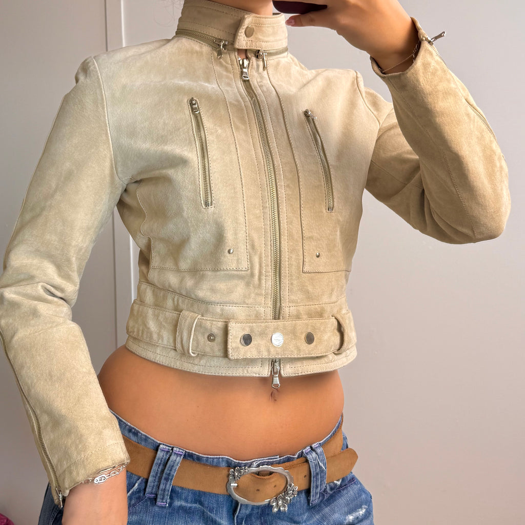 Sand suede cropped jacket