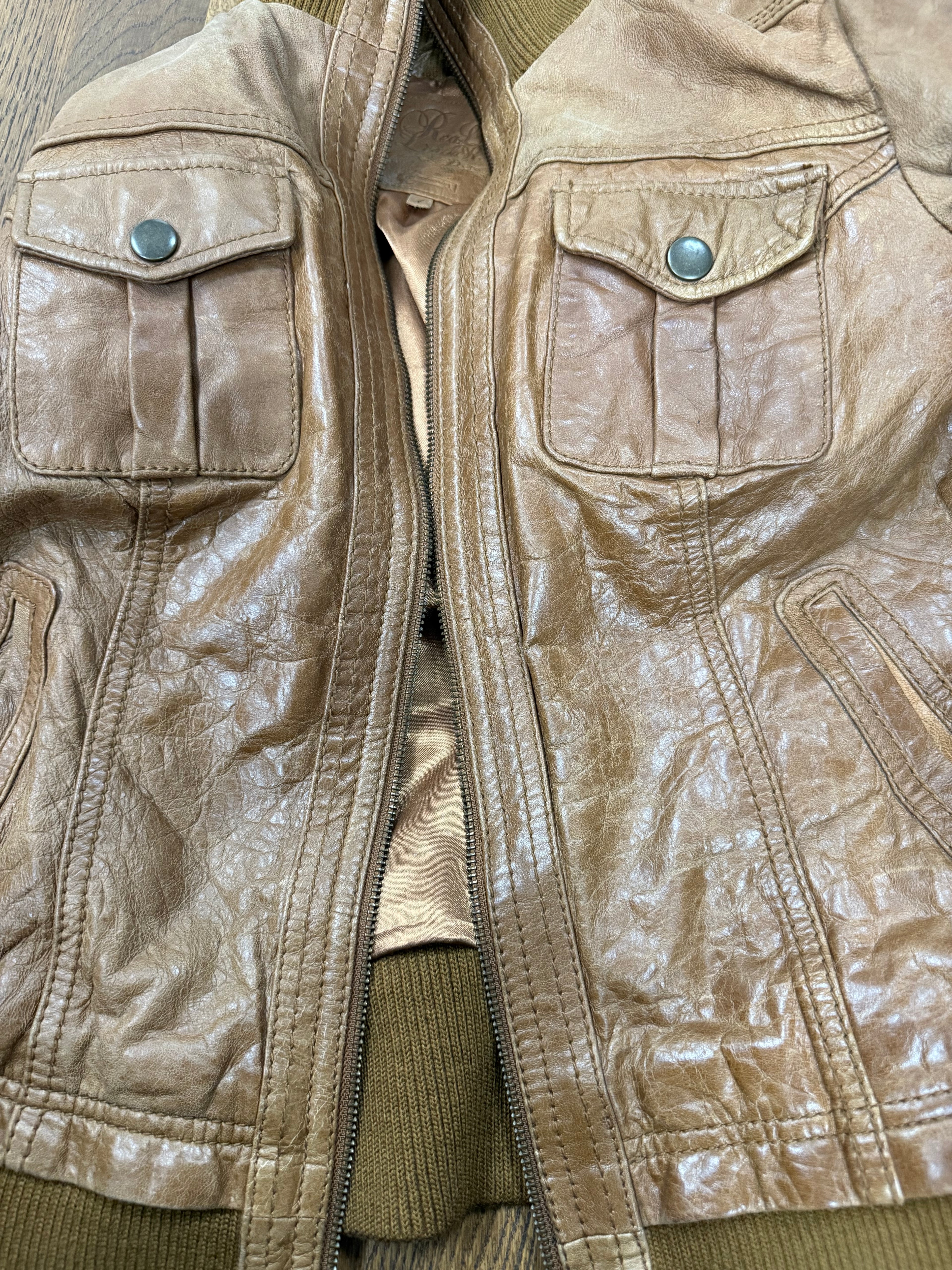 Brown/tan leather bomber Jacket