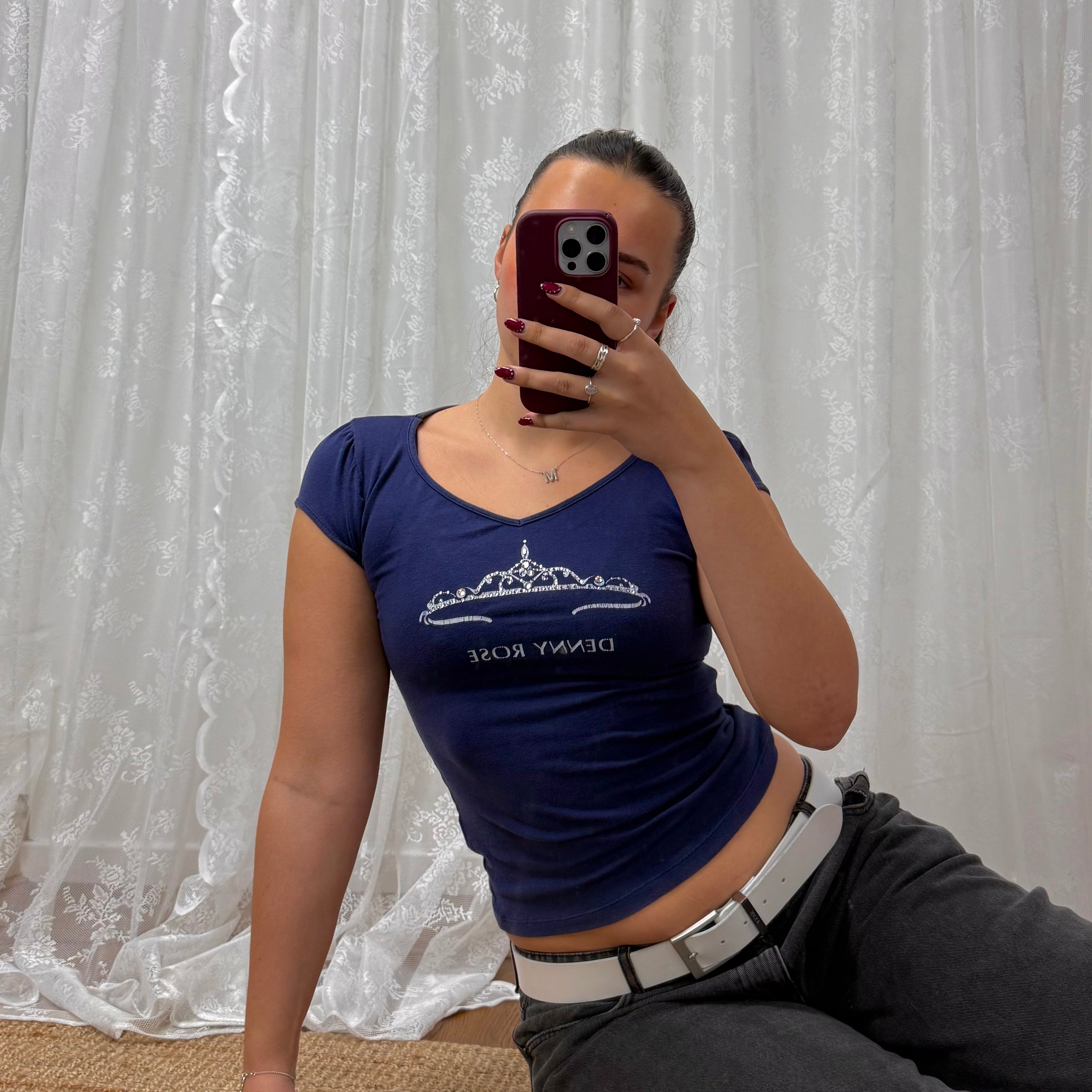 Blue gem crown baby tee