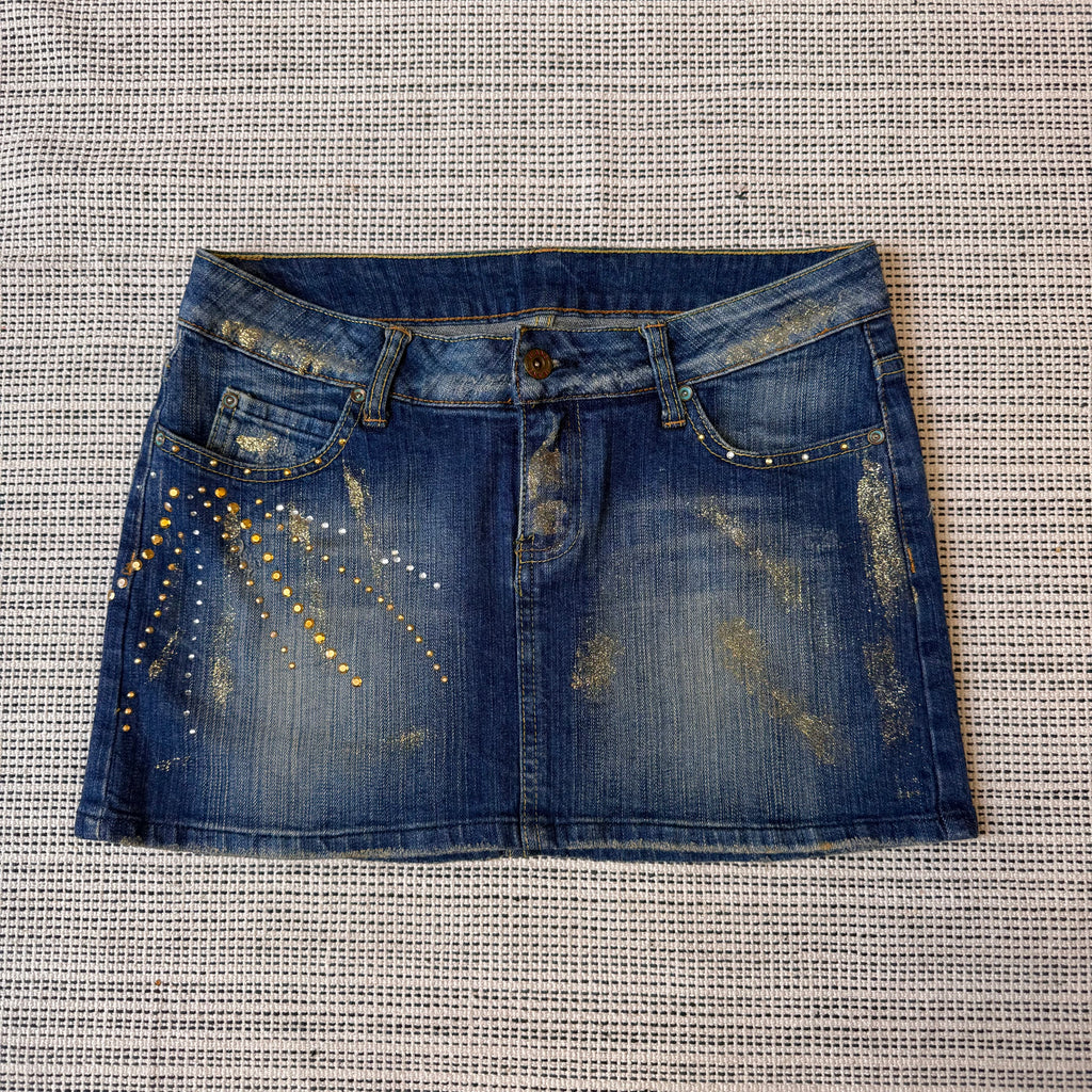 Blue gold gem low waisted denim mini