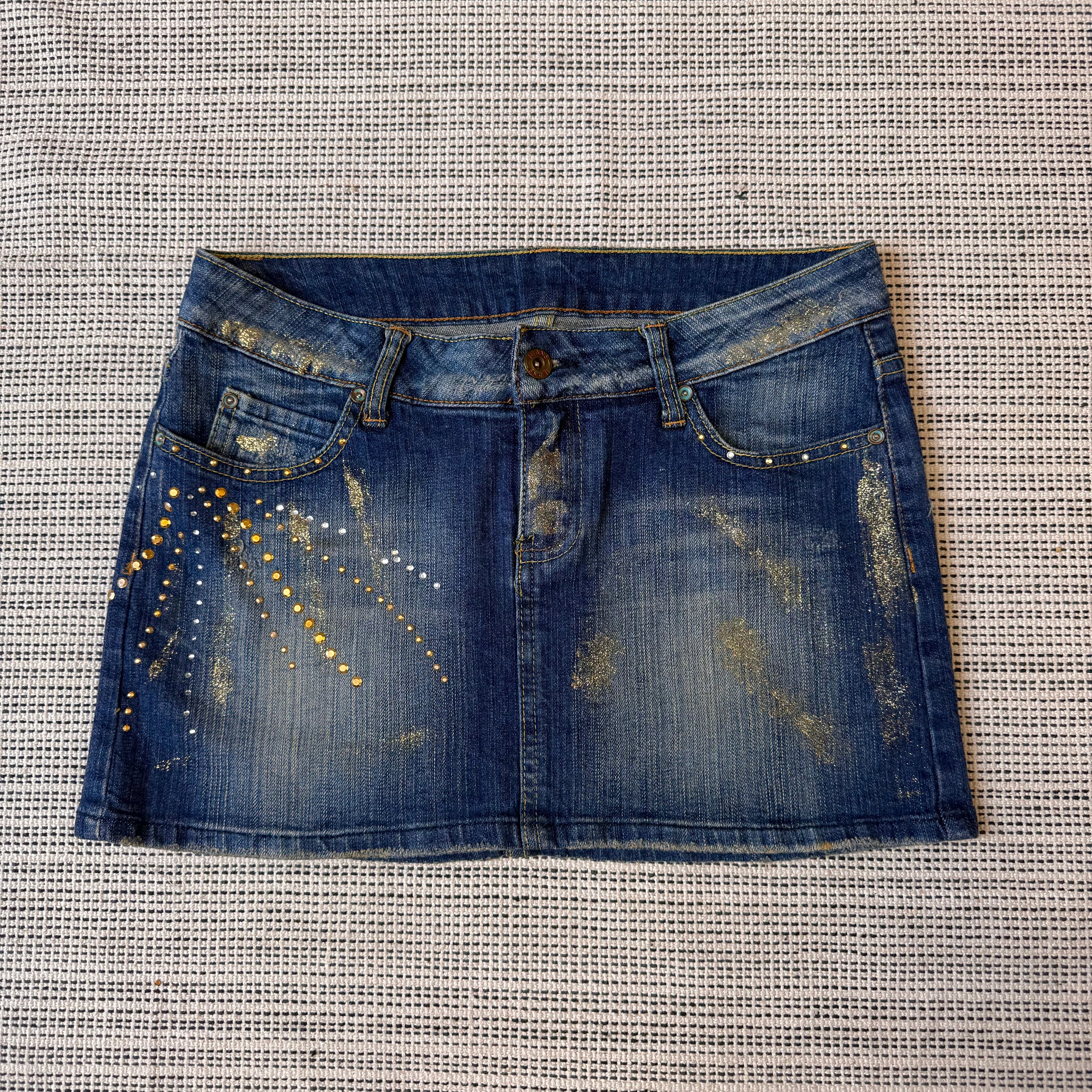 Blue gold gem low waisted denim mini