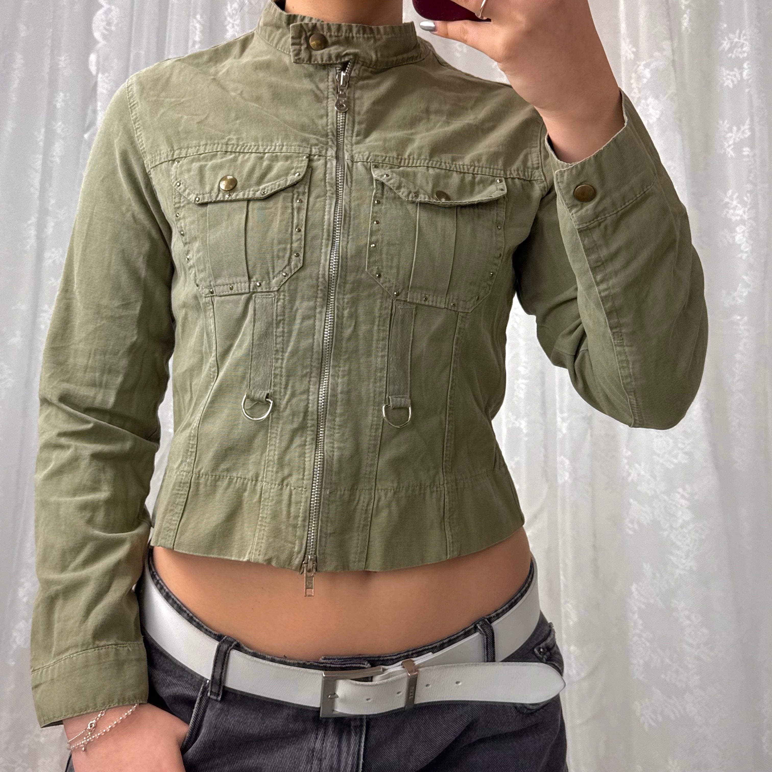 Green ‘skull’ double zip jacket
