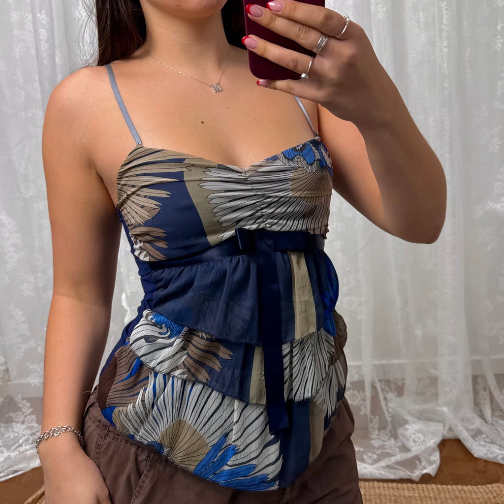 Blue floaty patterned cami top