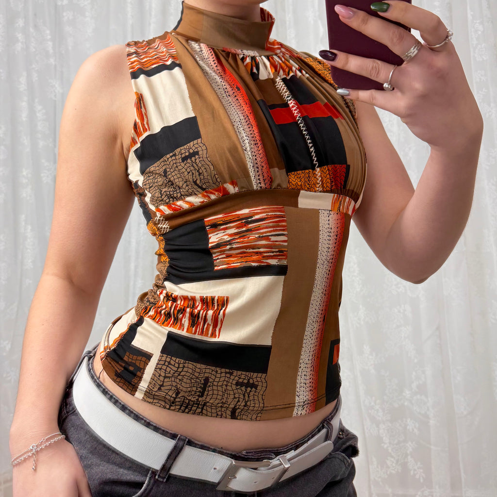Multicoloured slinky patterned turtleneck