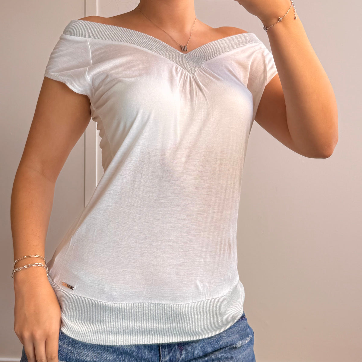 White off the shoulder slouchy top
