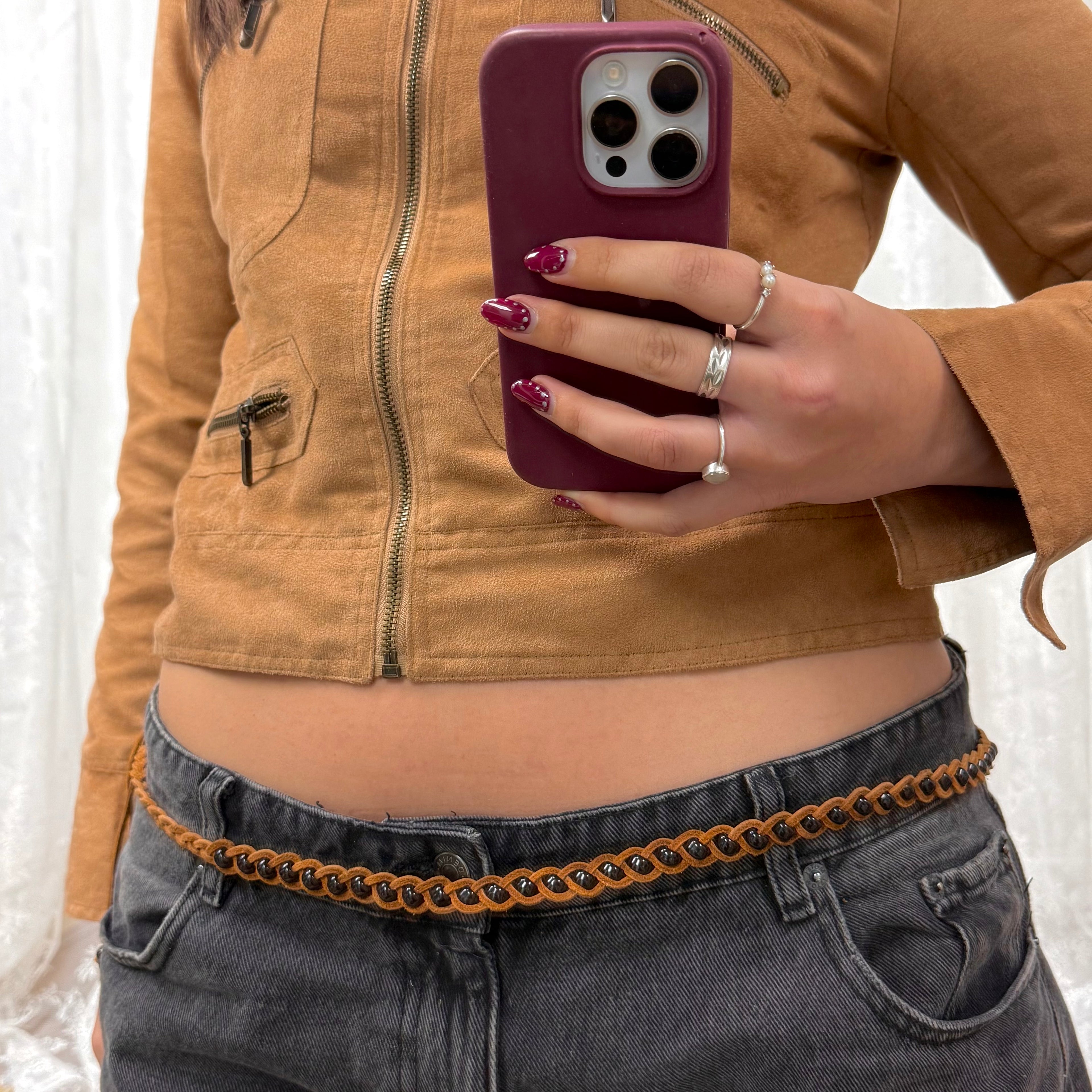 Brown and black beaded rope belt