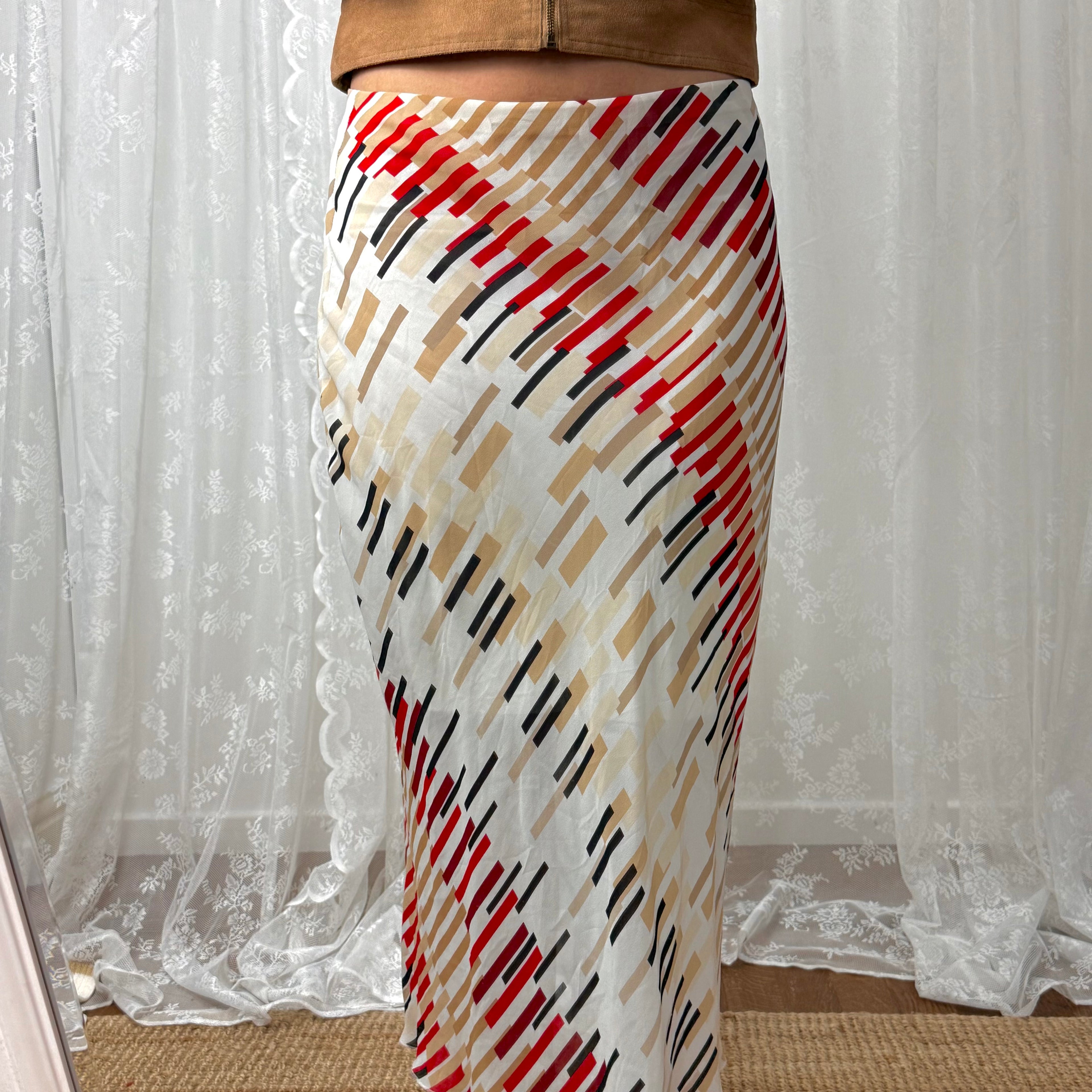 White patterned mesh midi skirt