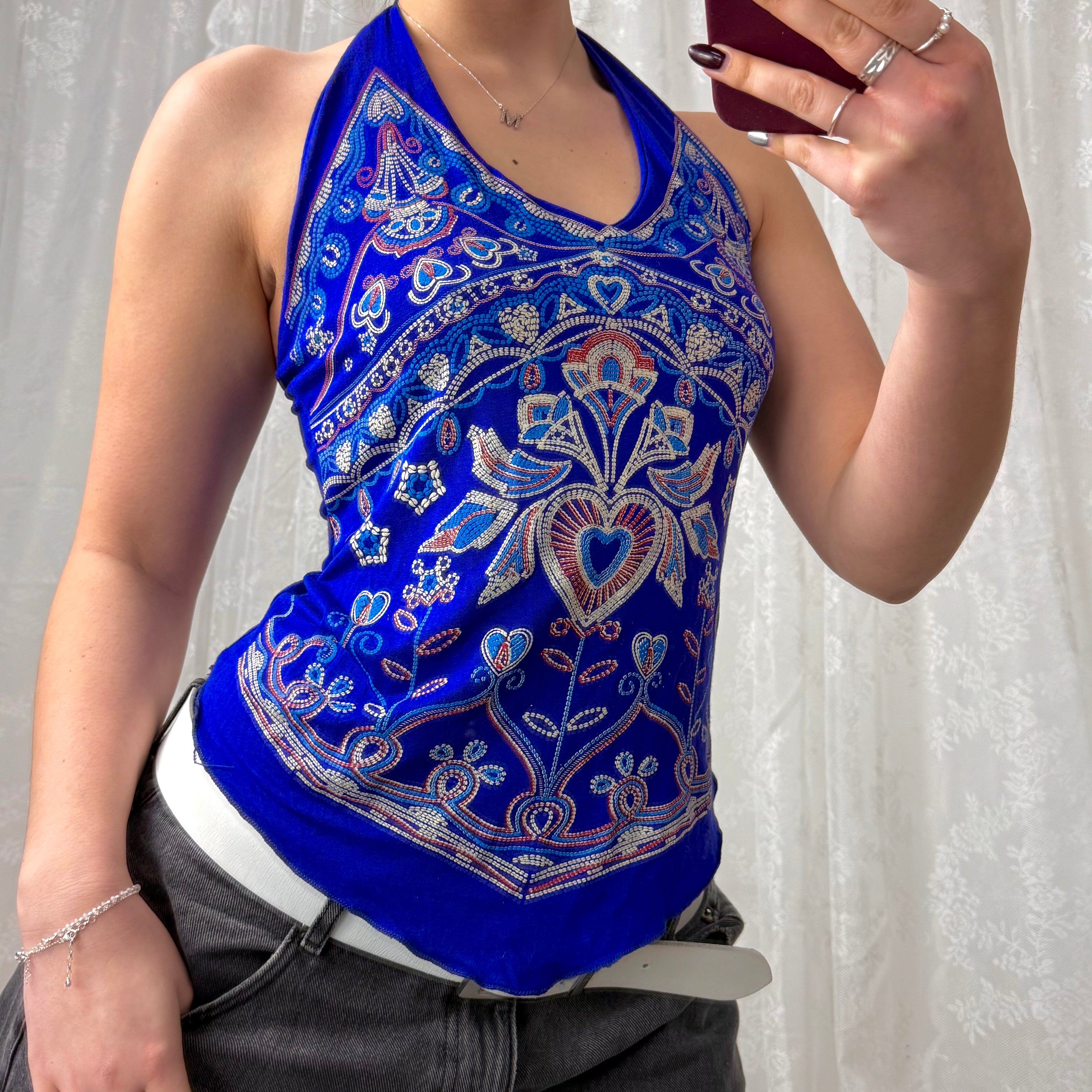 Blue detailed halterneck top