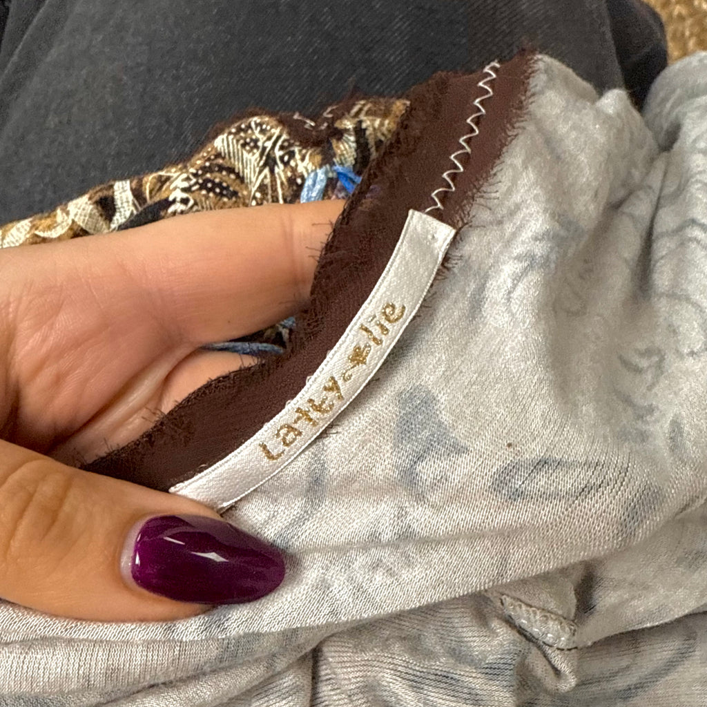 Brown patterned v neck sequin long sleeved top