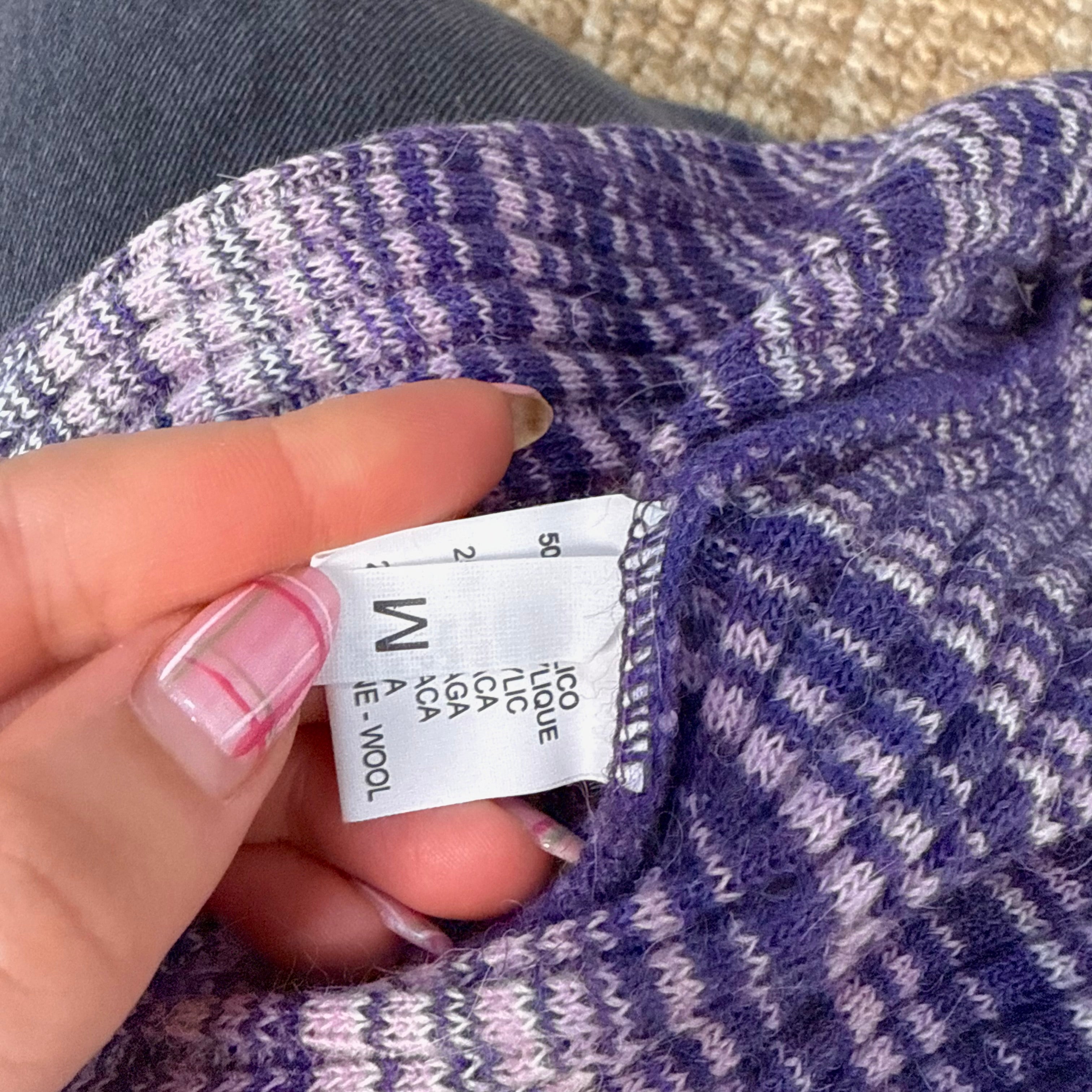 Purple and white wool blend turtleneck