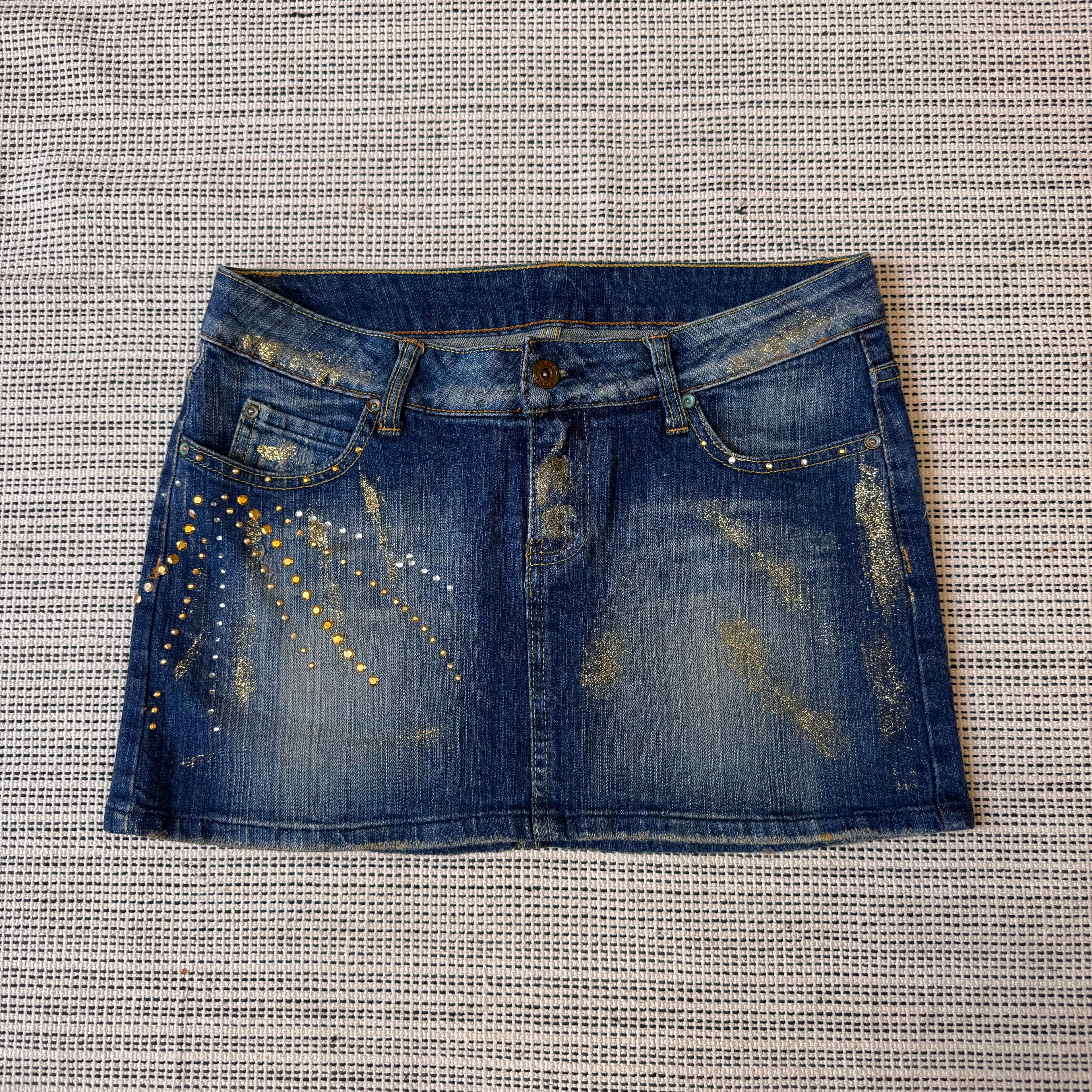 Blue gold gem low waisted denim mini
