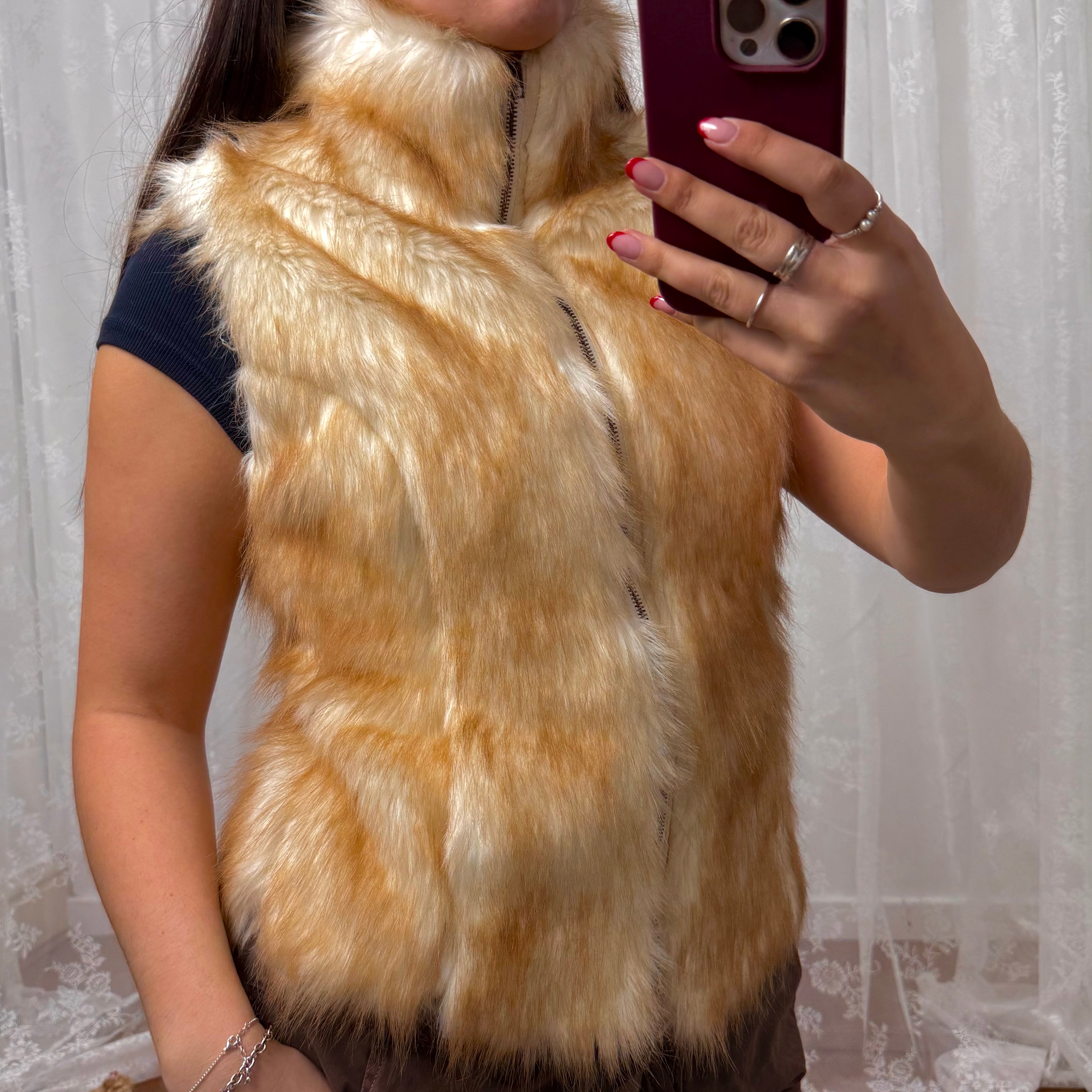 Beige/ginger faux fur gilet