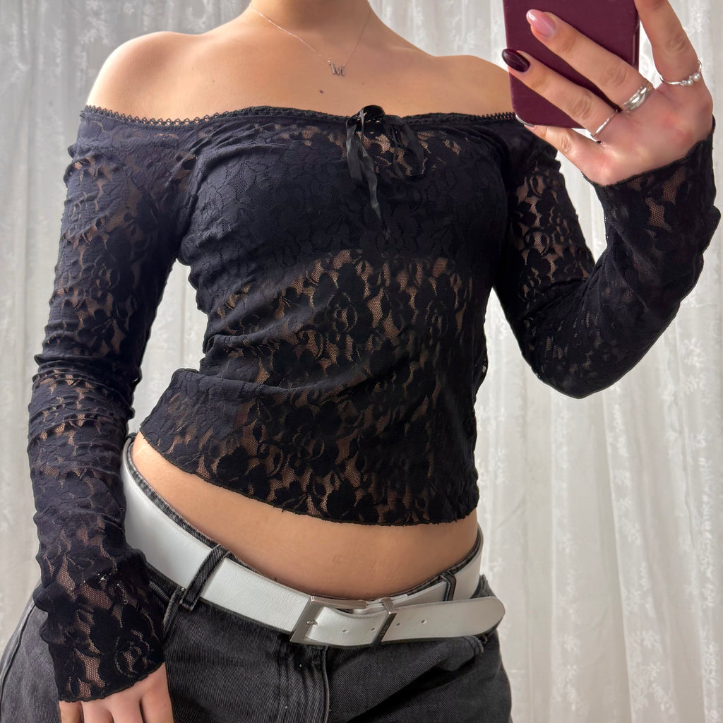 Black lace off the shoulder top