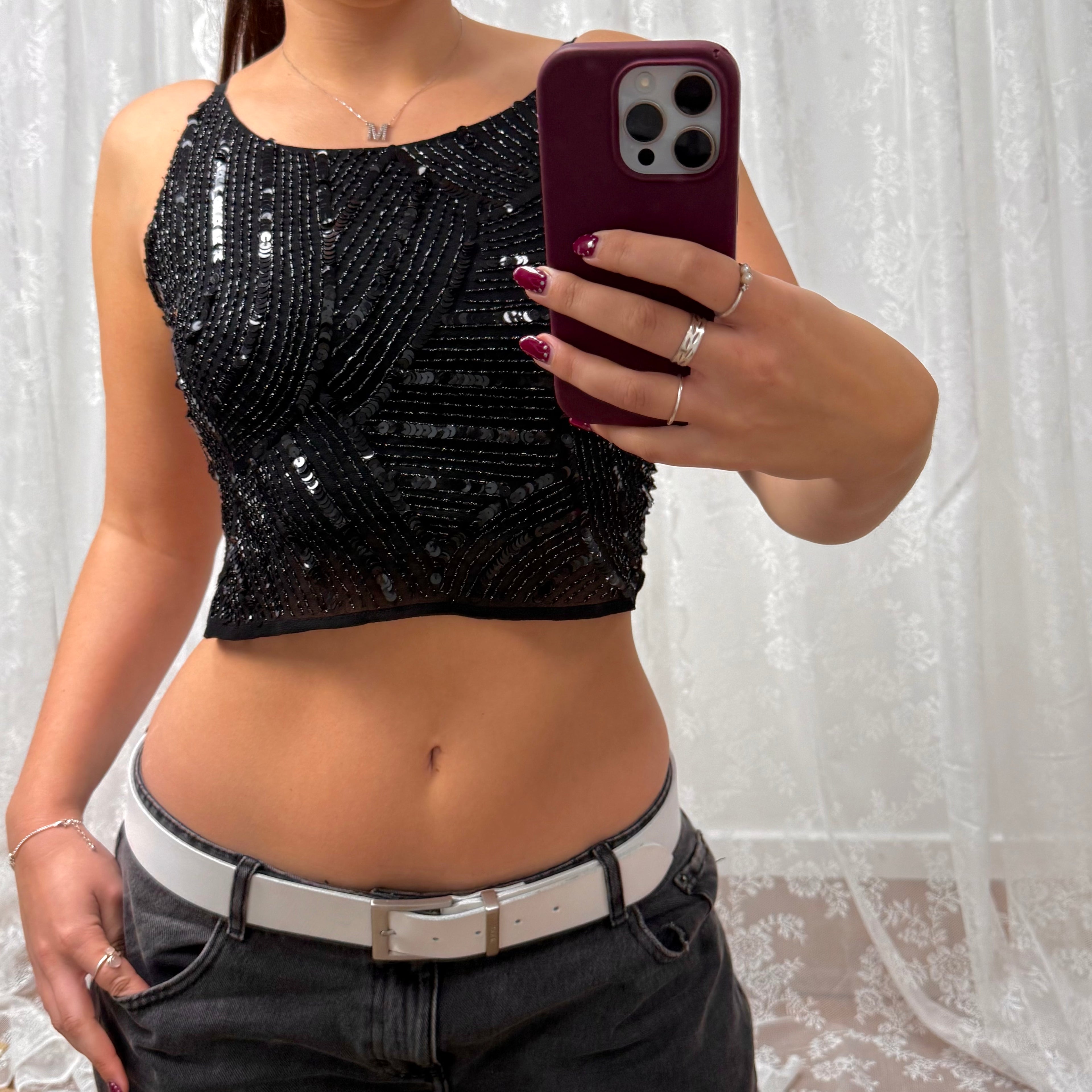 Black sequin backless 2000s vintage top