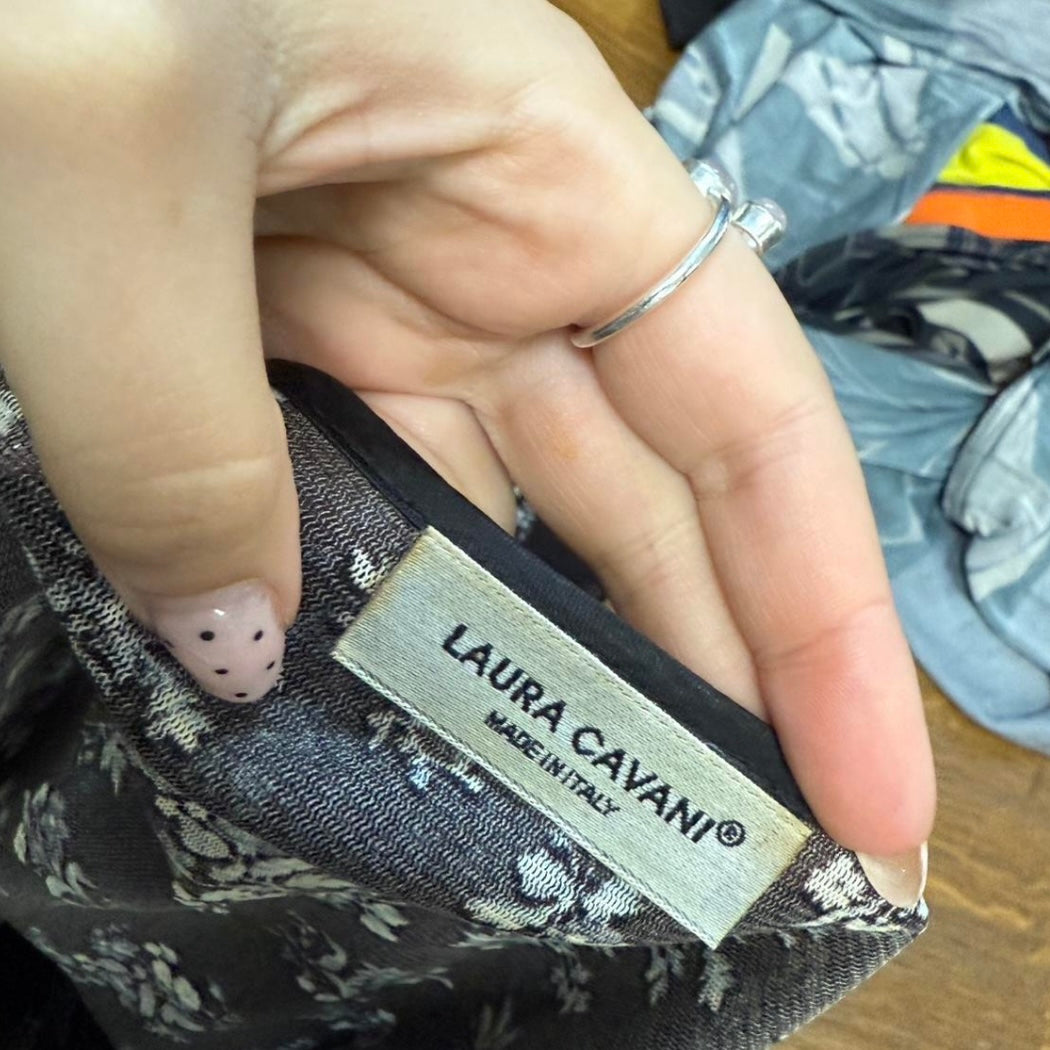 Black and white floral mesh top