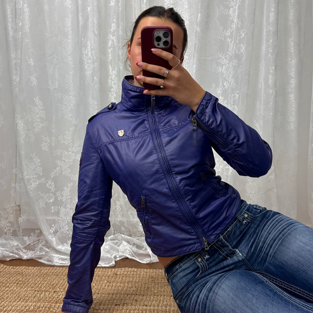 Purple shiny double zip lightweight jacket