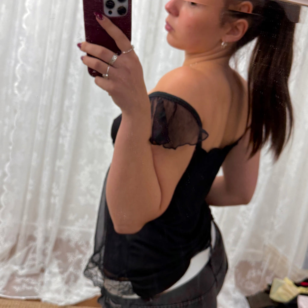 Vintage black ruffle sequin top