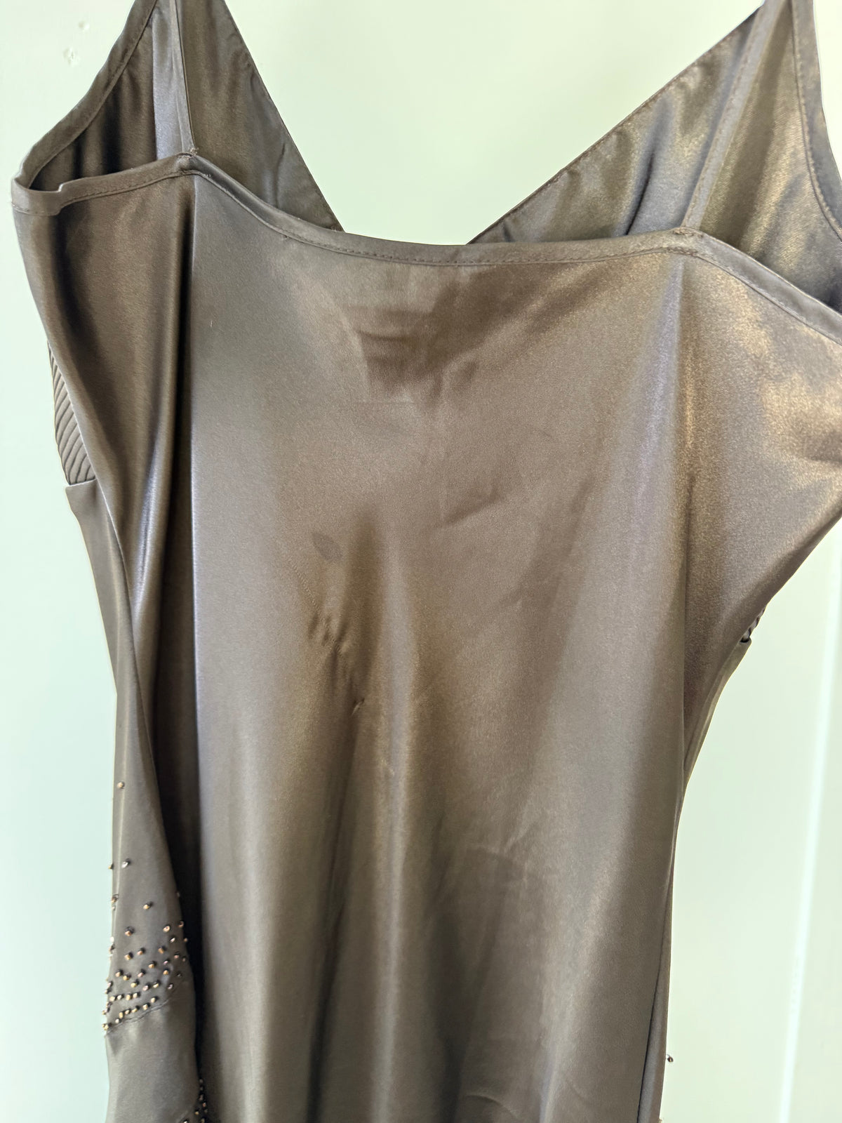 Brown beaded satin midi dress