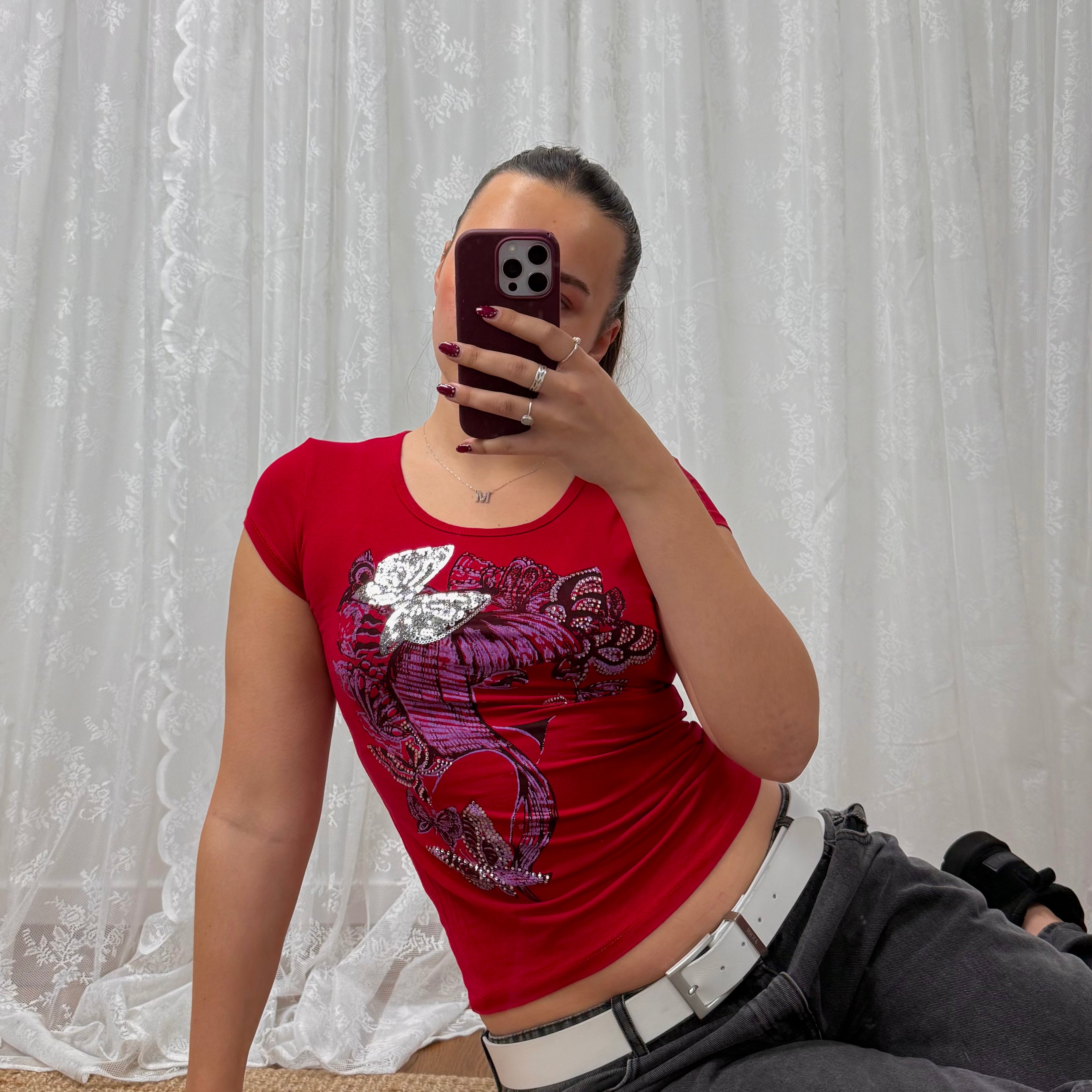 Red graphic y2k baby tee