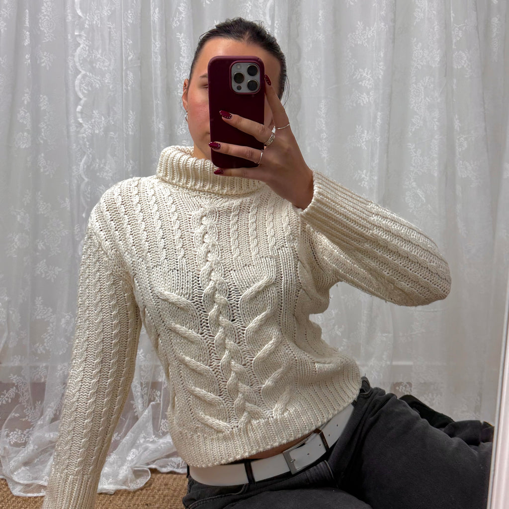 Cream cable knit turtleneck sweater