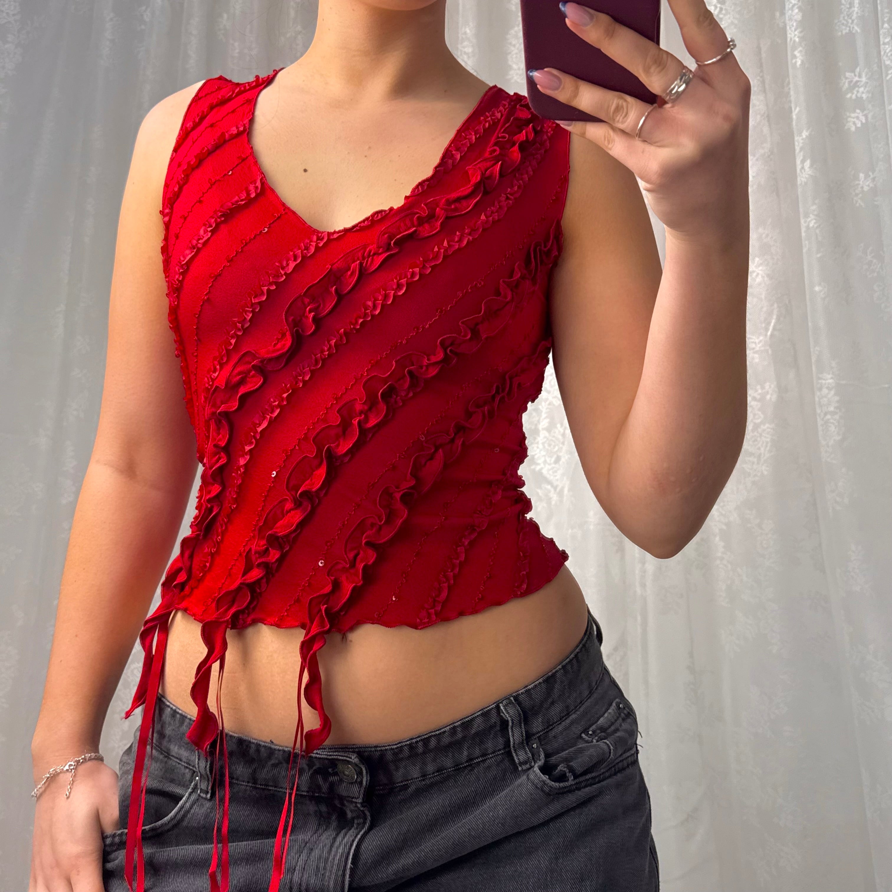 Red sequin detailed top