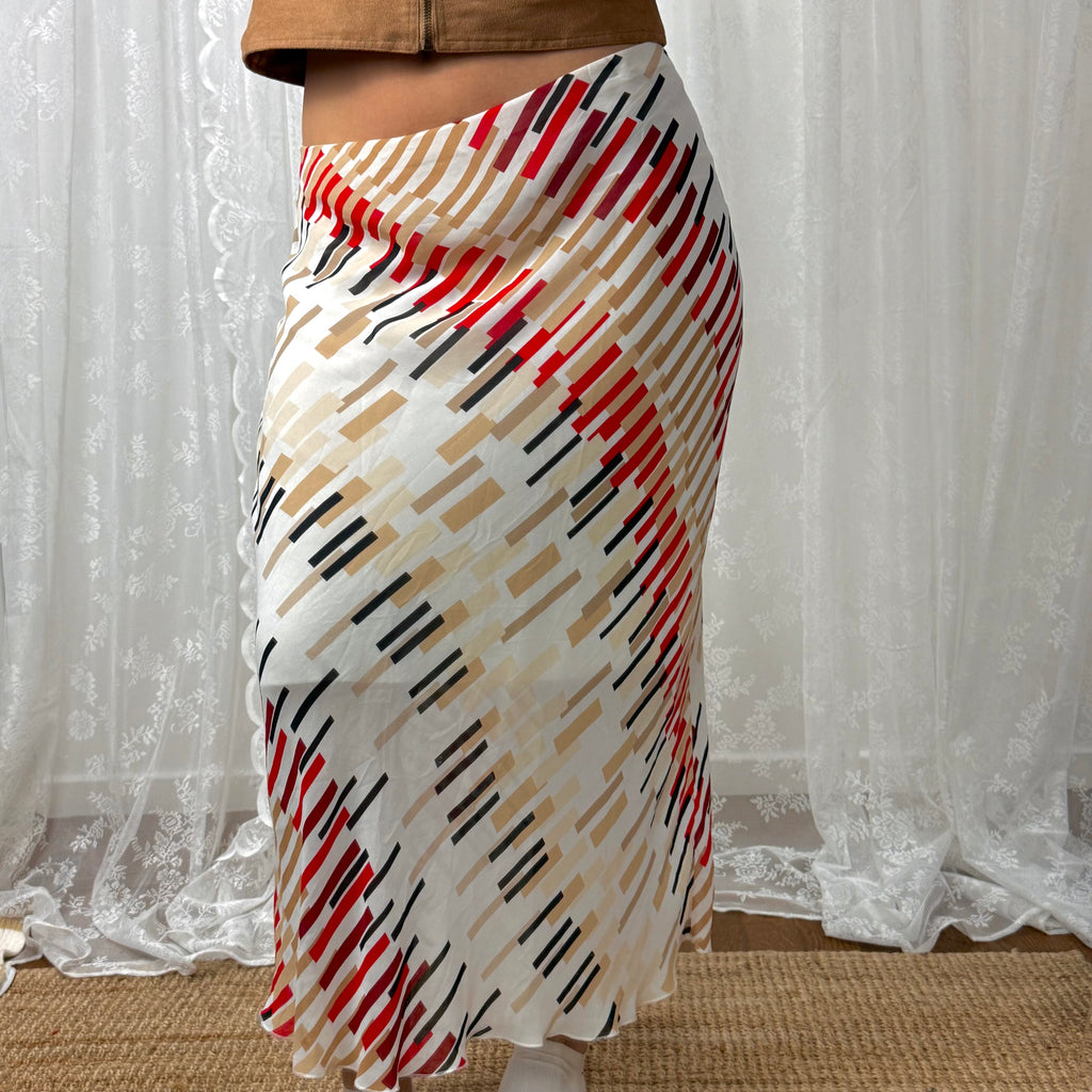 White patterned mesh midi skirt