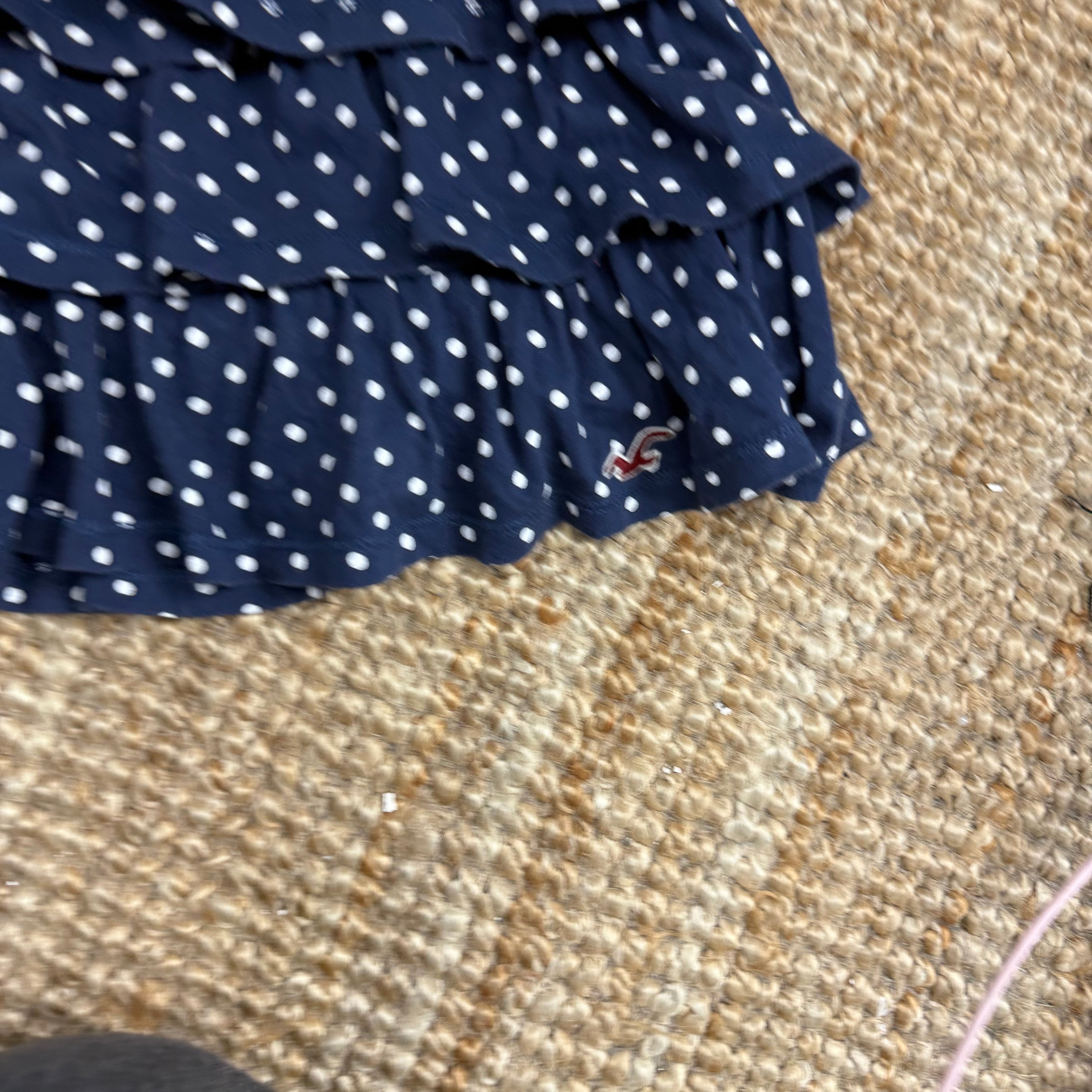 Blue and white polka dot ruffle skirt