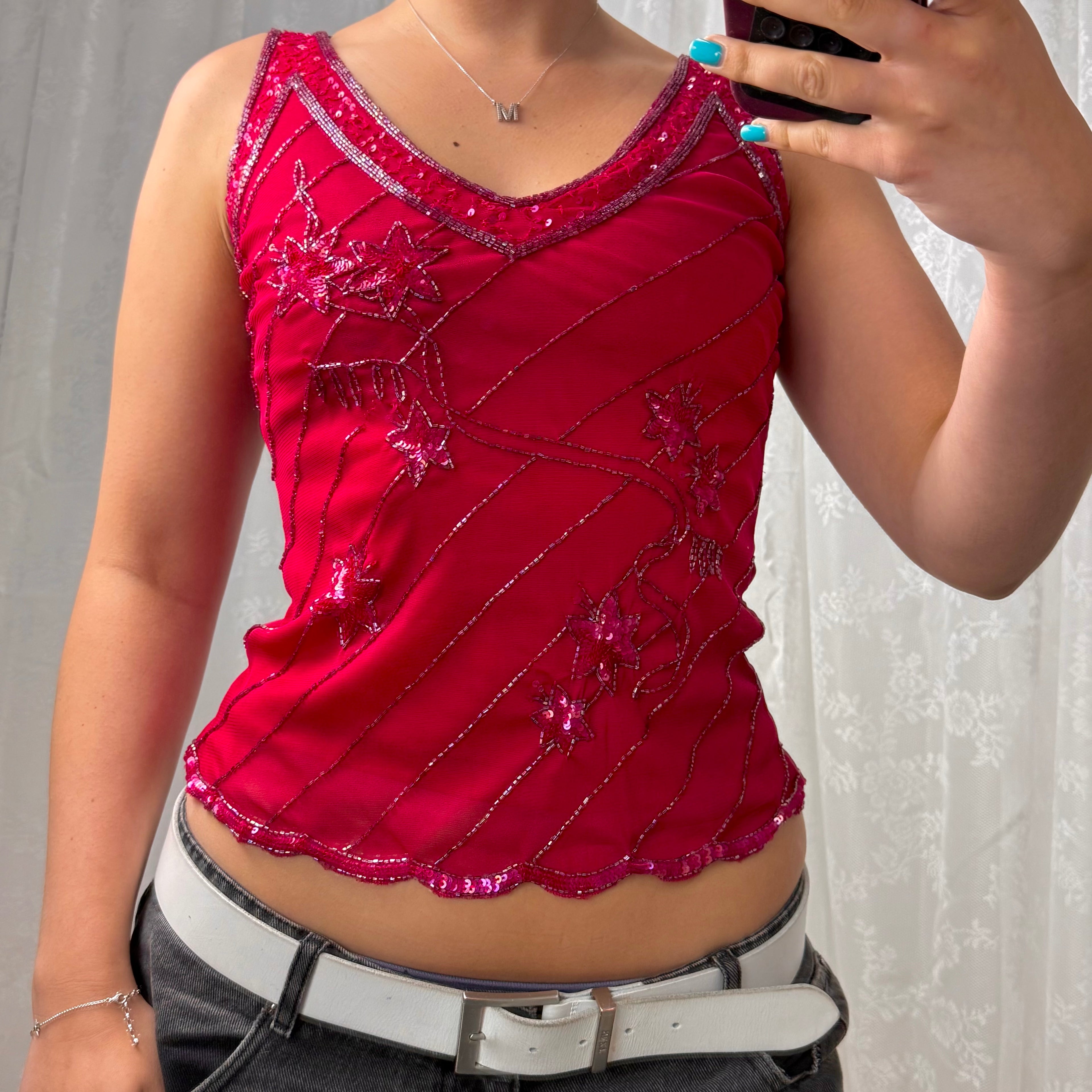 Pink sequin cami top