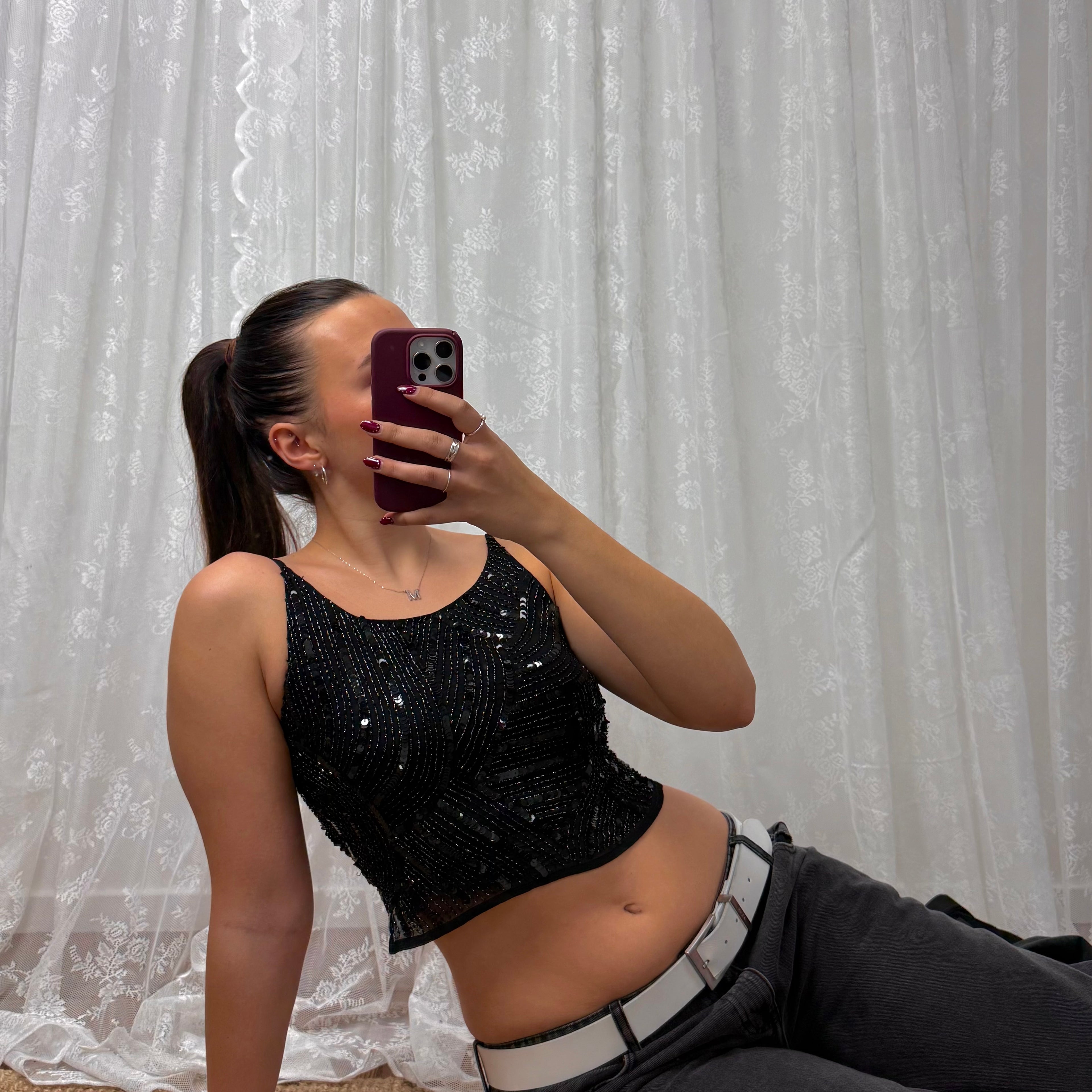 Black sequin backless 2000s vintage top