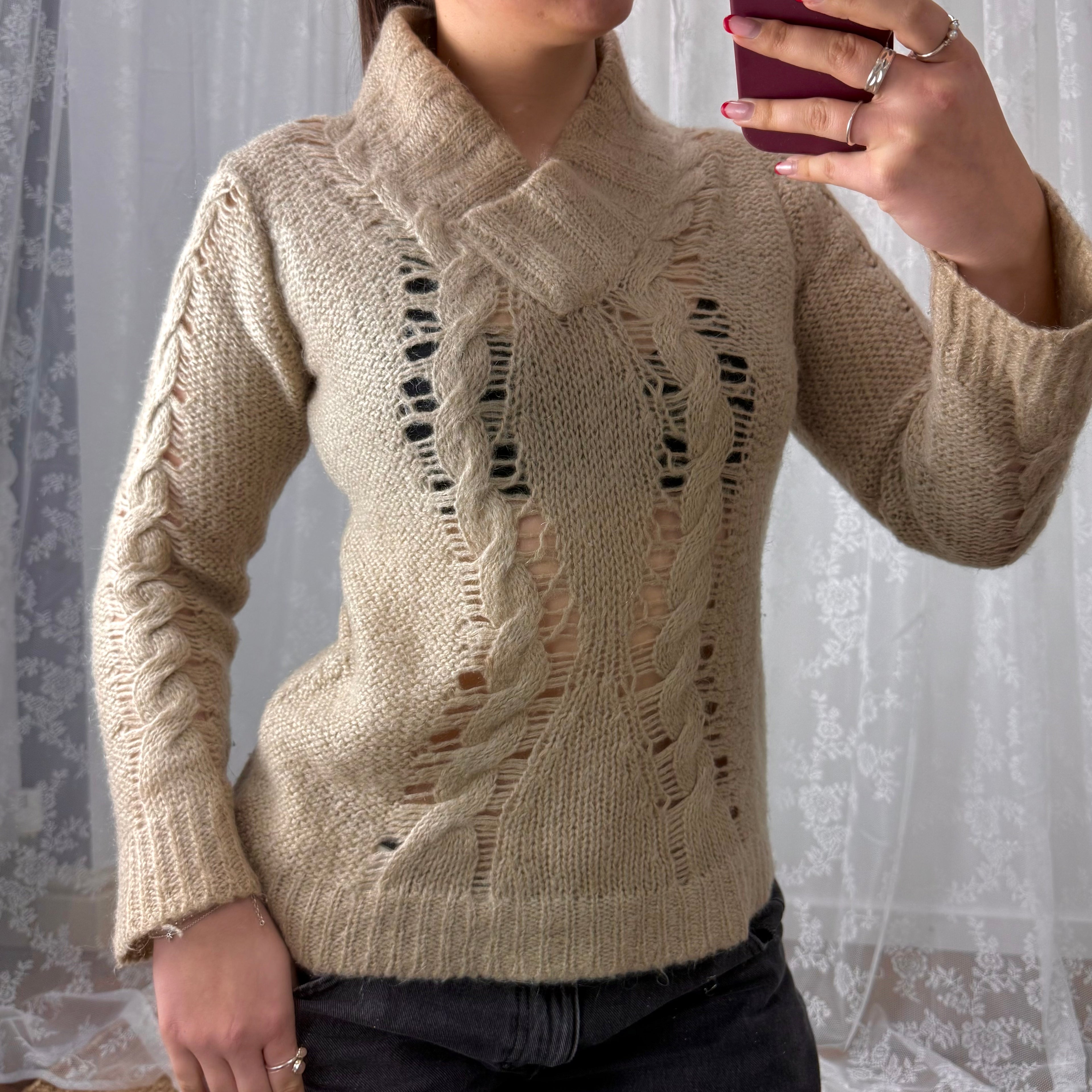 Beige cut out sweater