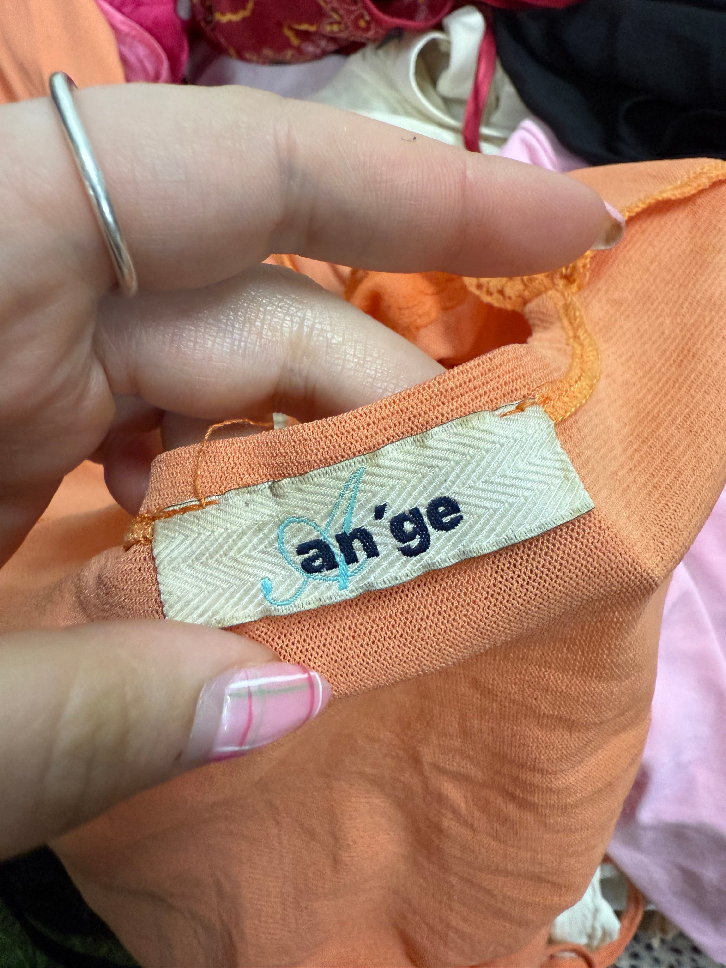 Orange tie up mesh shirt