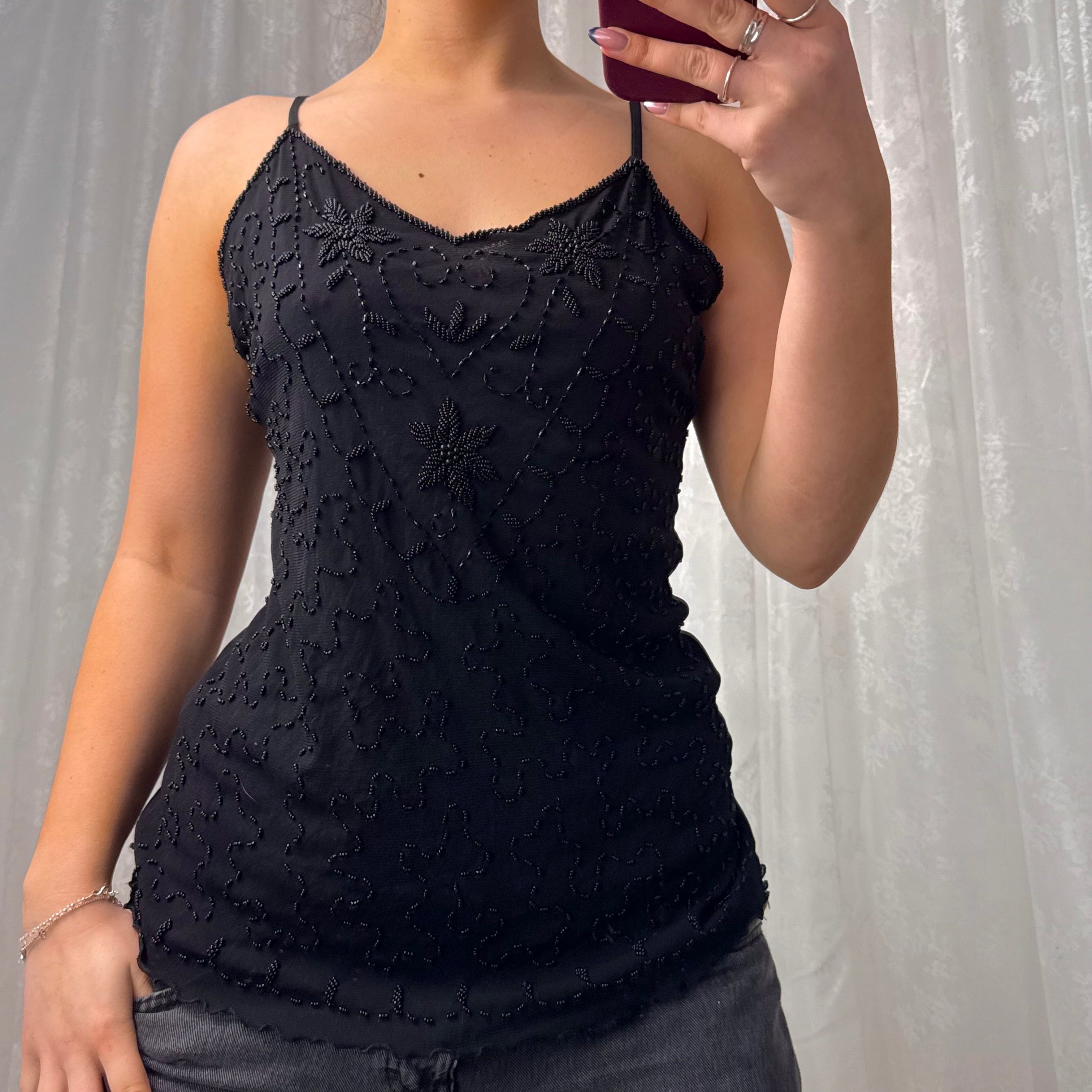 Black beaded cami top