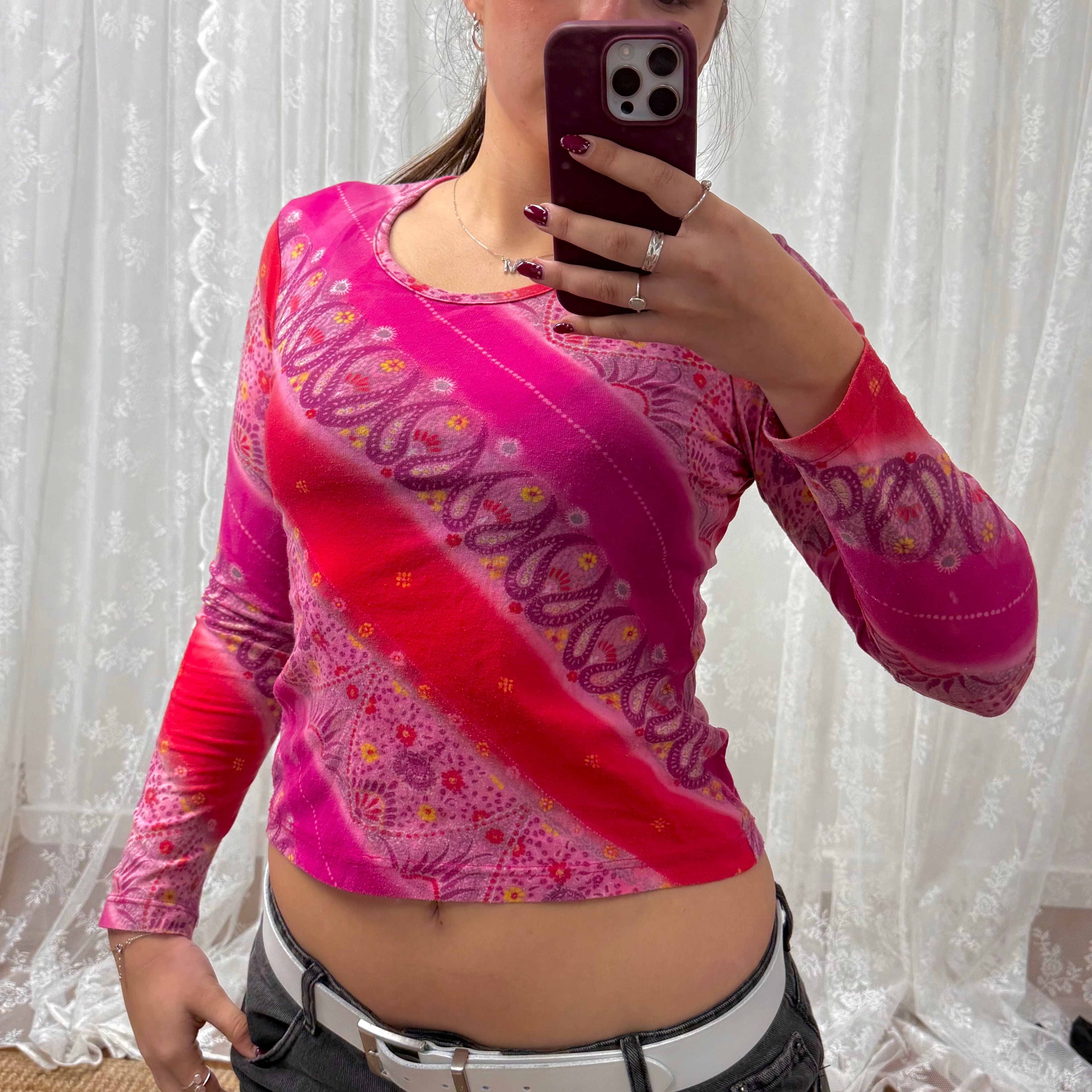 Pink and purple abstract floral long sleeve top