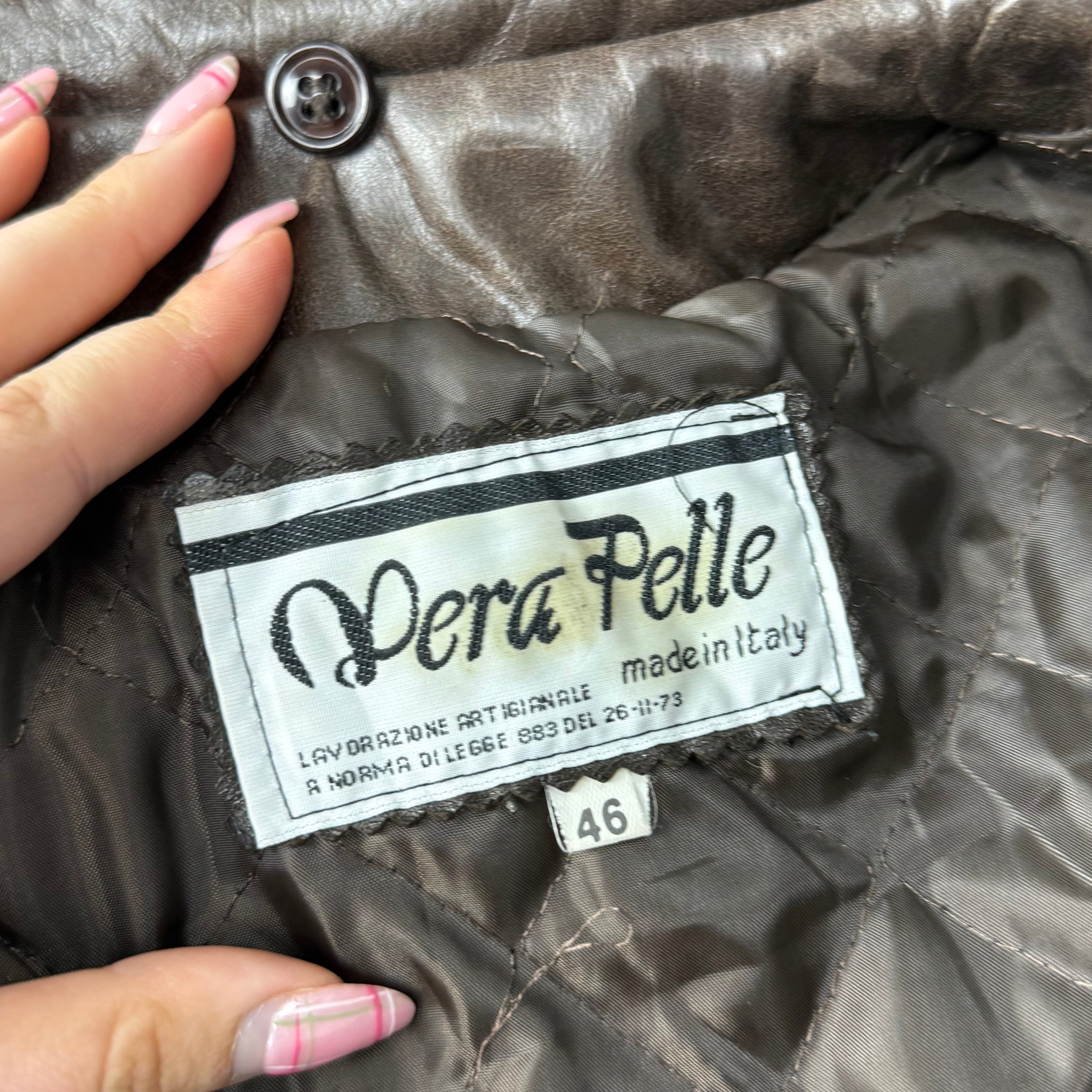 Brown leather collared double zip jacket