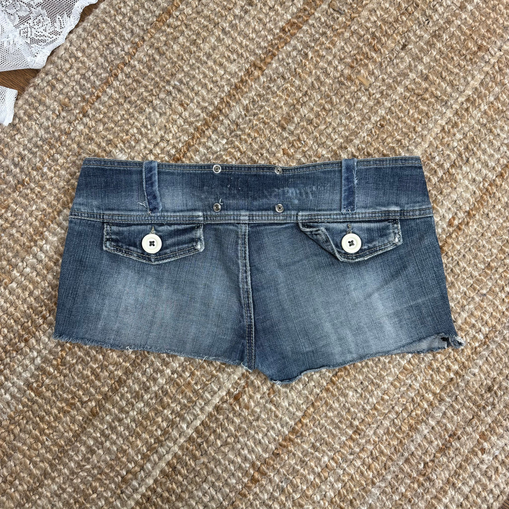 Micro mini blue denim shorts