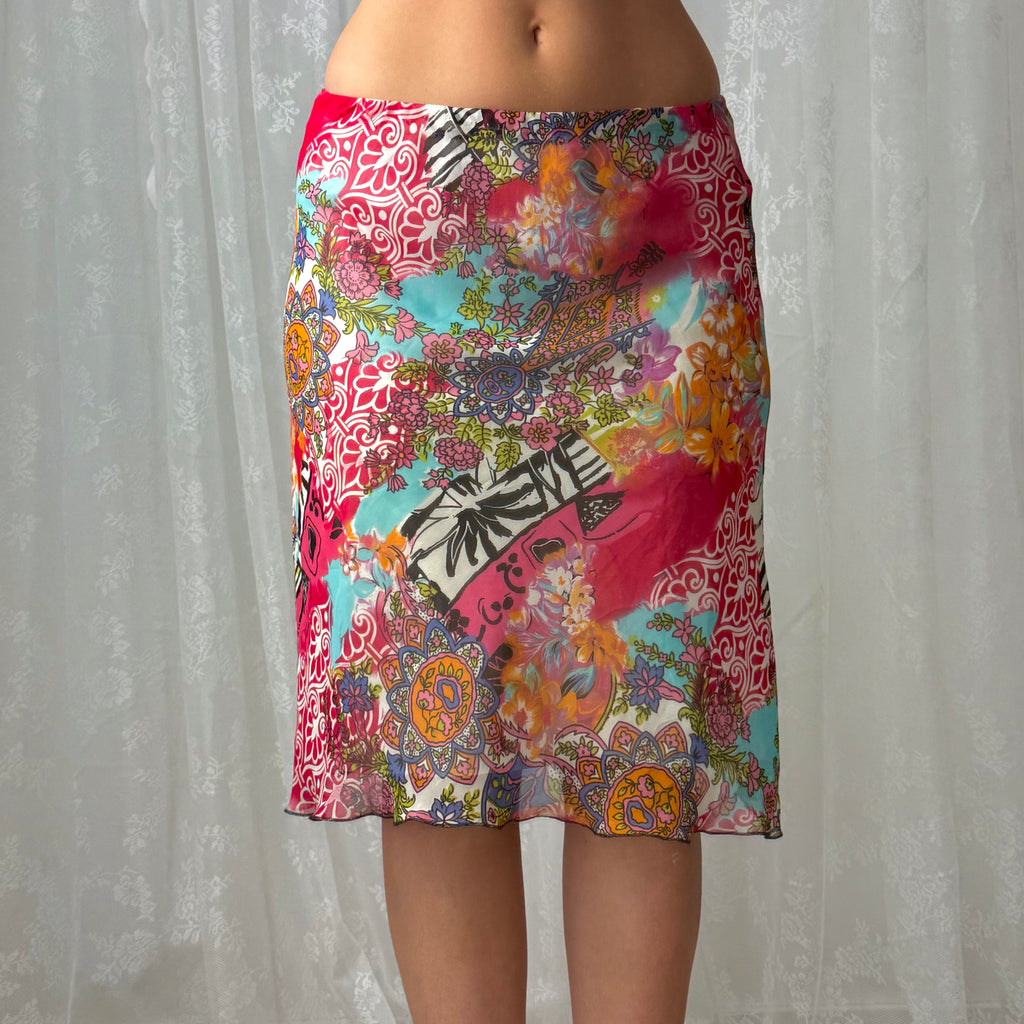 Multicoloured mesh midi skirt