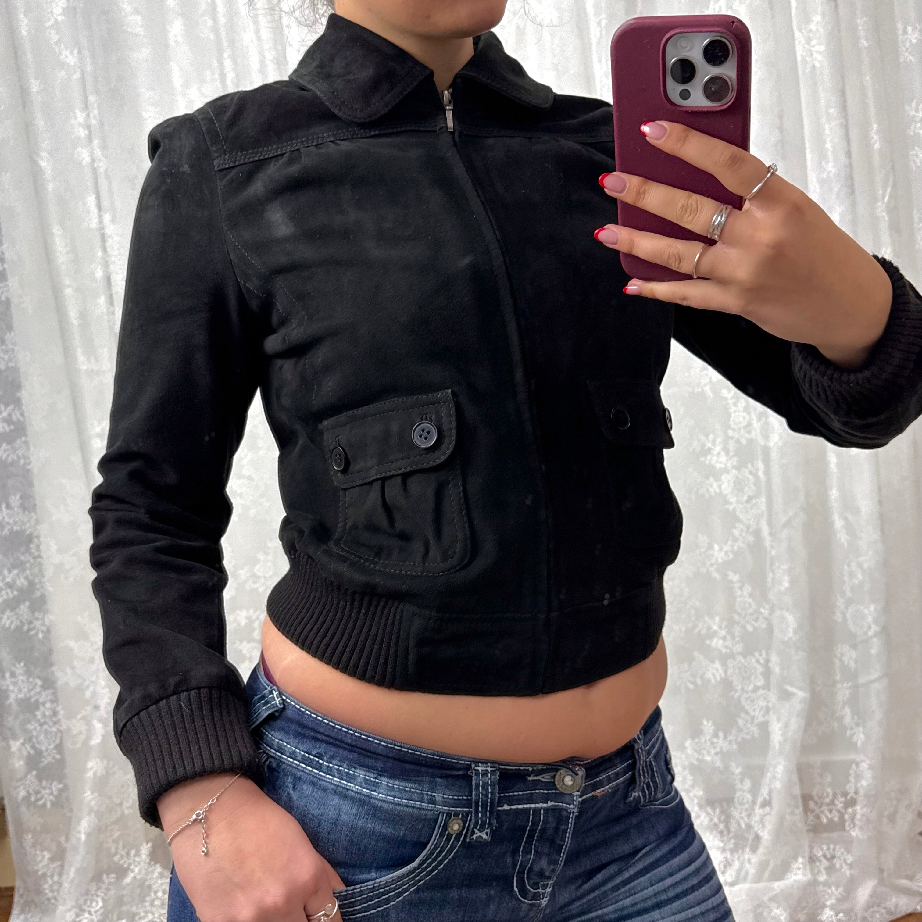 Black suede bomber jacket