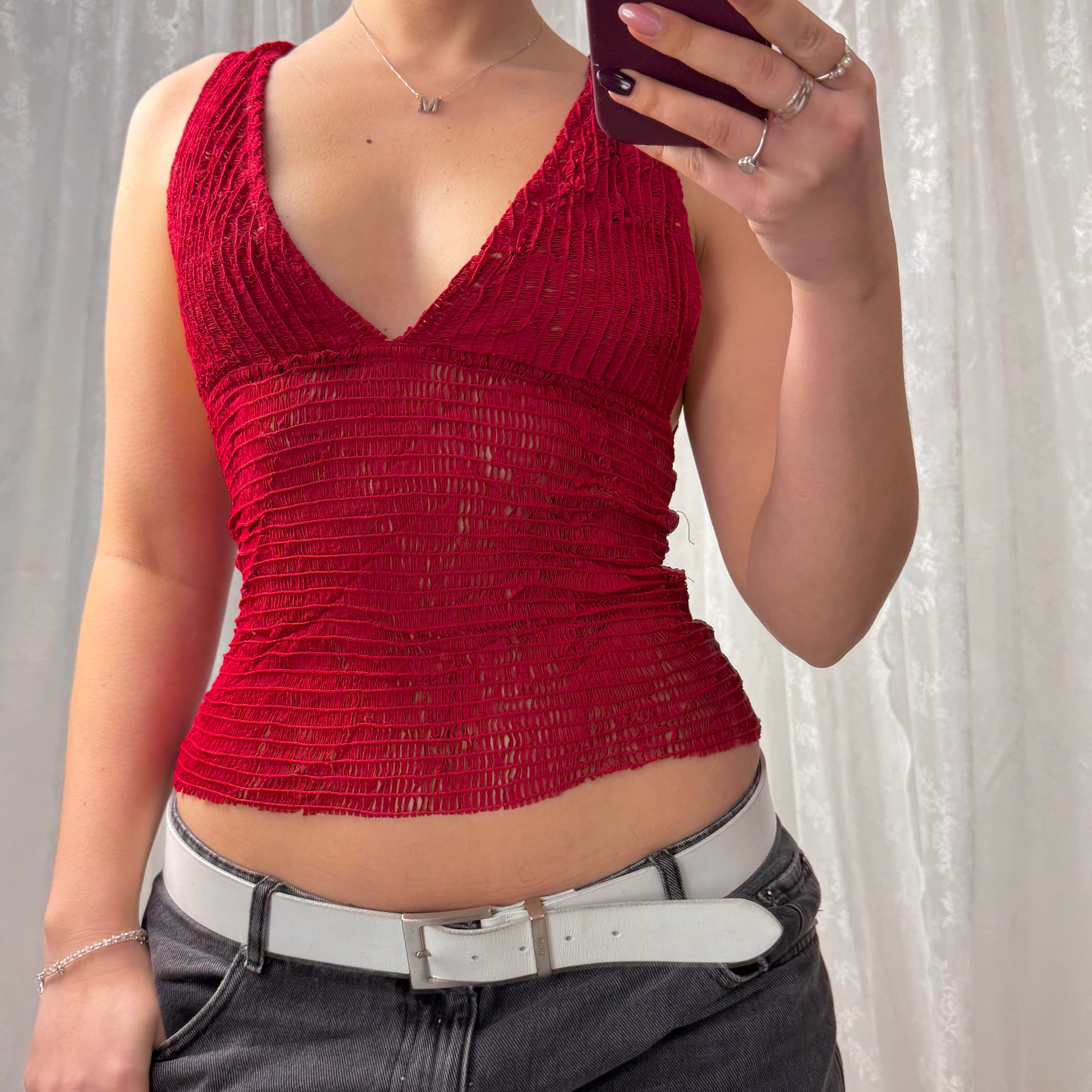 Red cutout plunge top