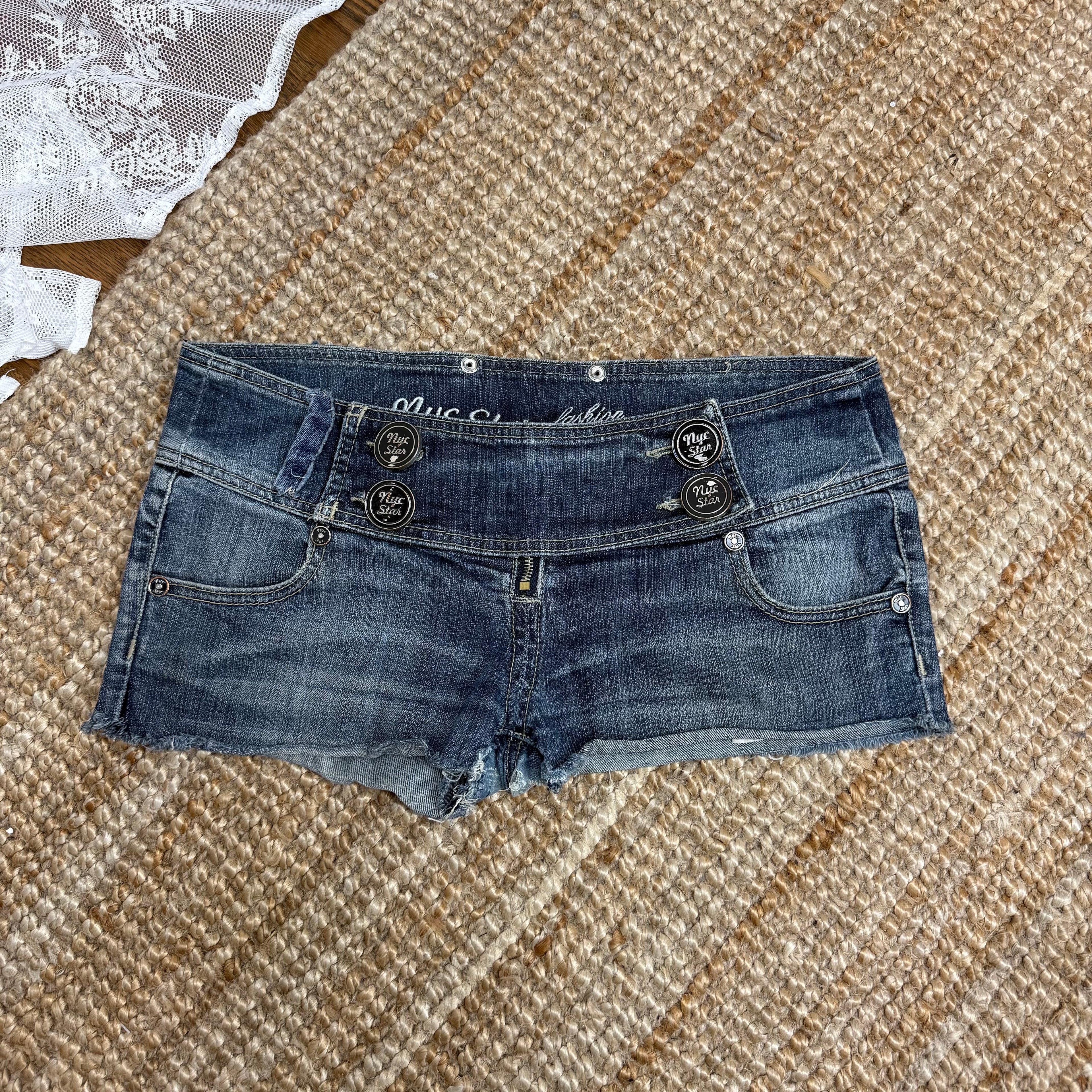 Micro mini blue denim shorts