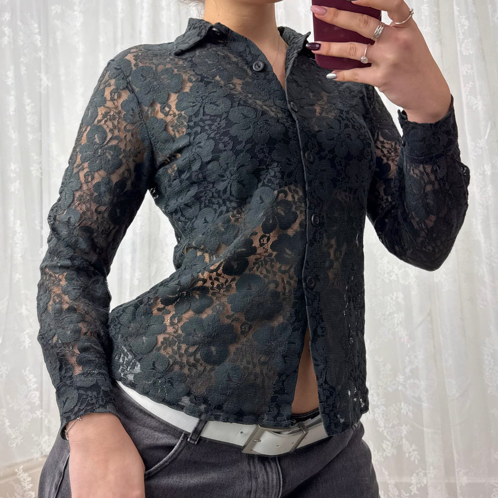 Black lace button up shirt