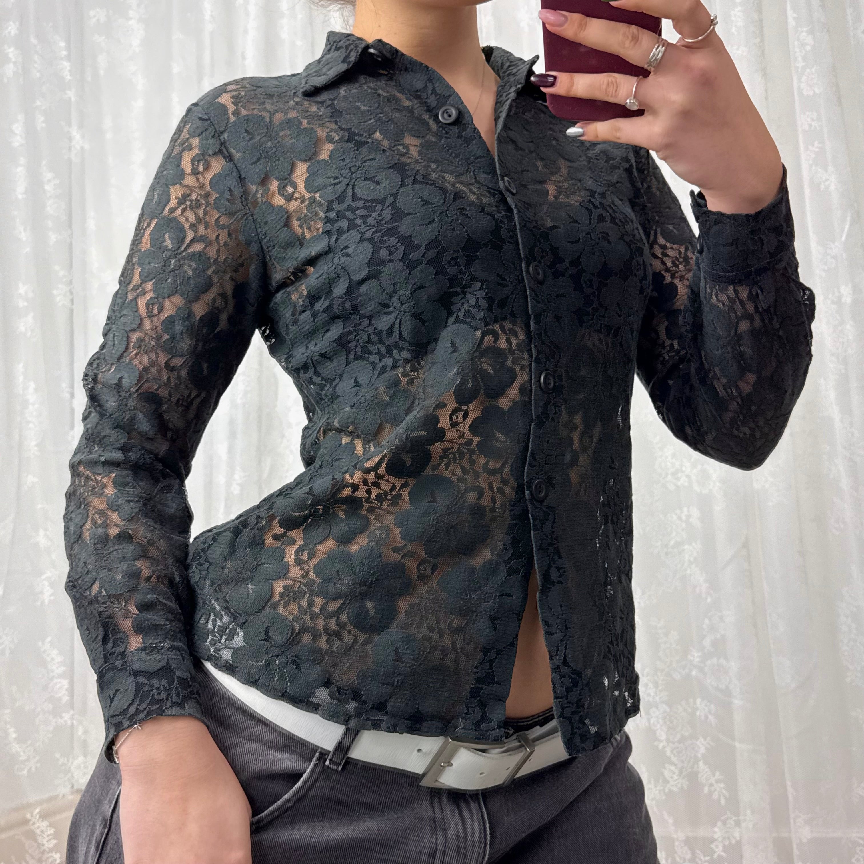 Black lace button up shirt