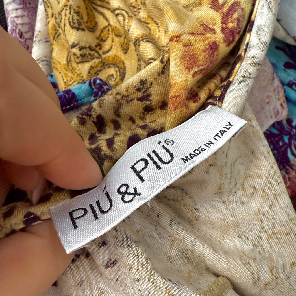 Multicoloured slinky patterned v neck long sleeved top
