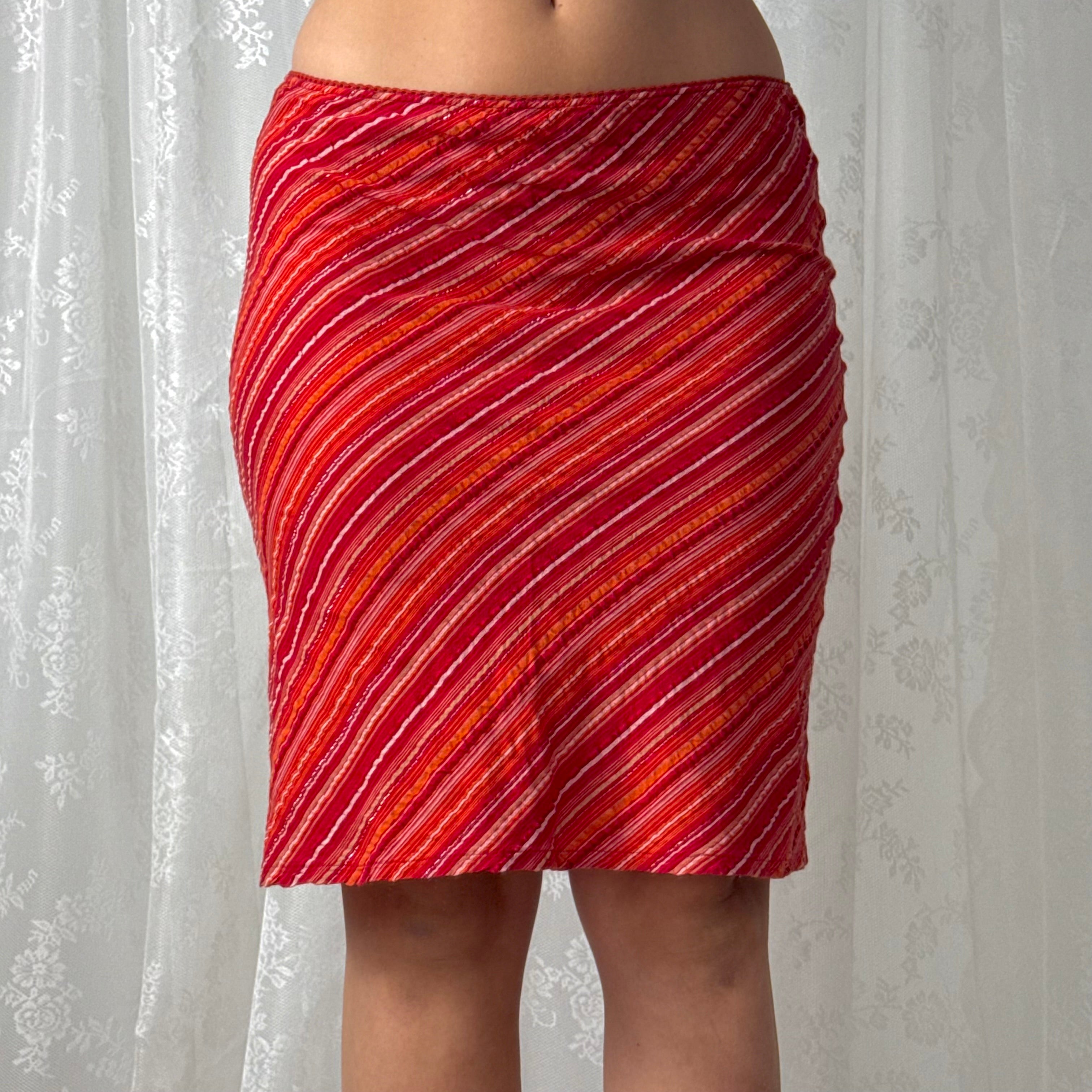 Orange and red striped midi skirt