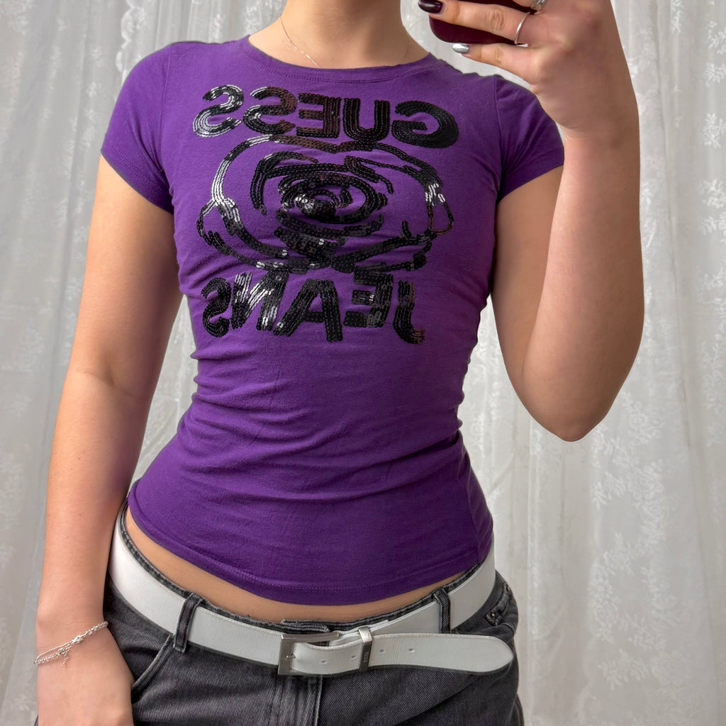 Purple and black sequin baby tee